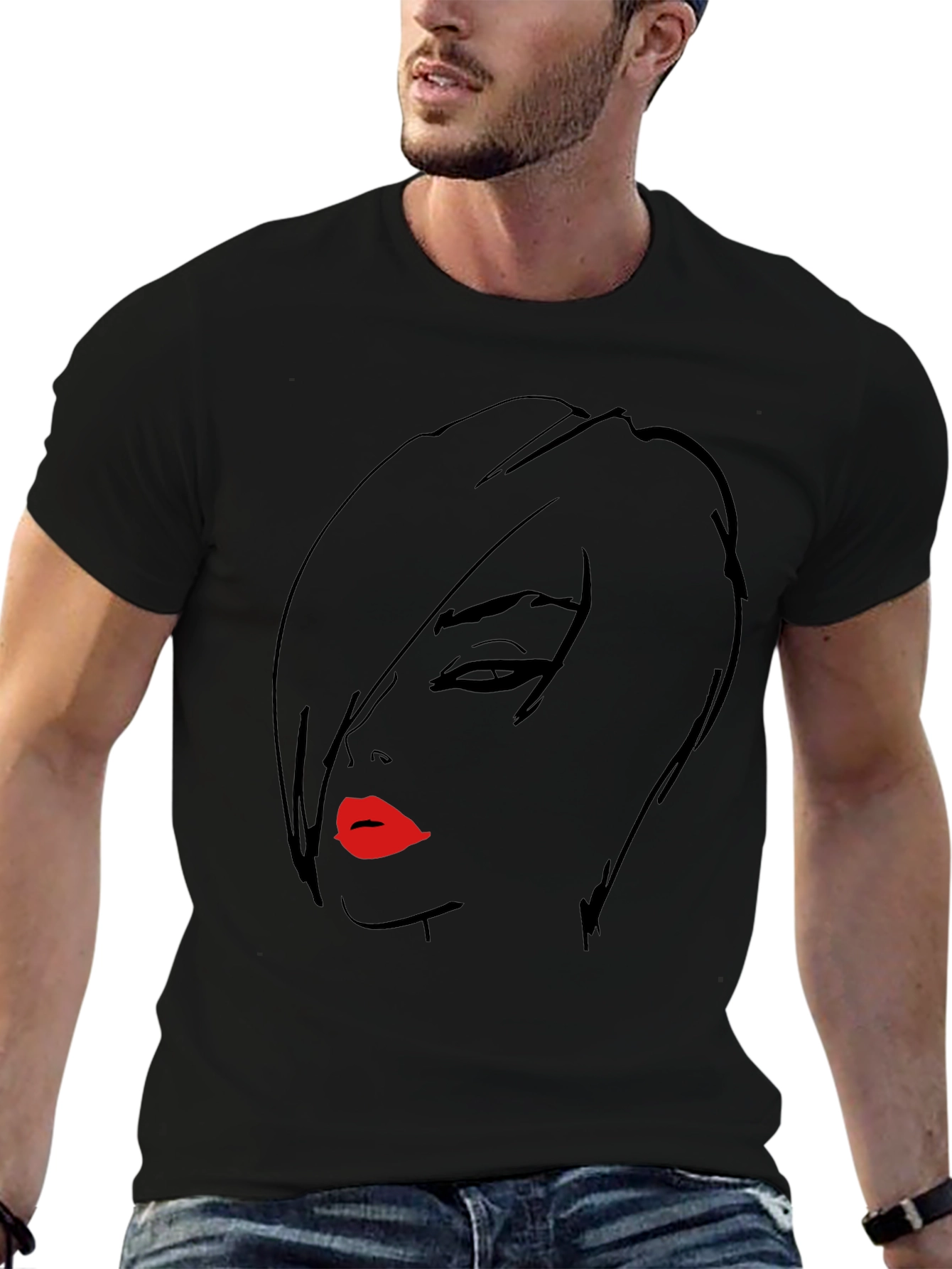 Bold Graphic Tee - Womans Face with Red Lips