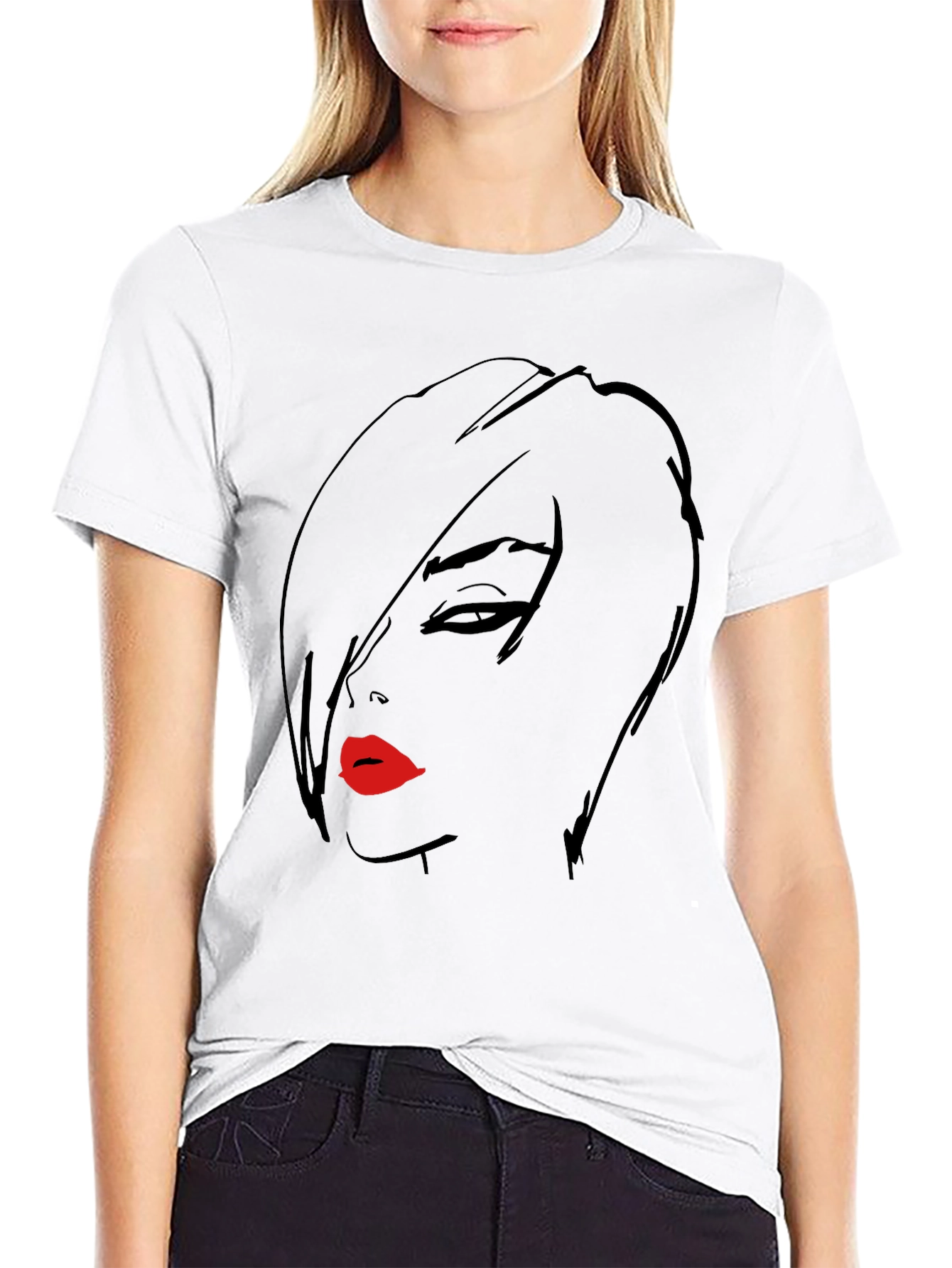 Bold Graphic Tee - Womans Face with Red Lips