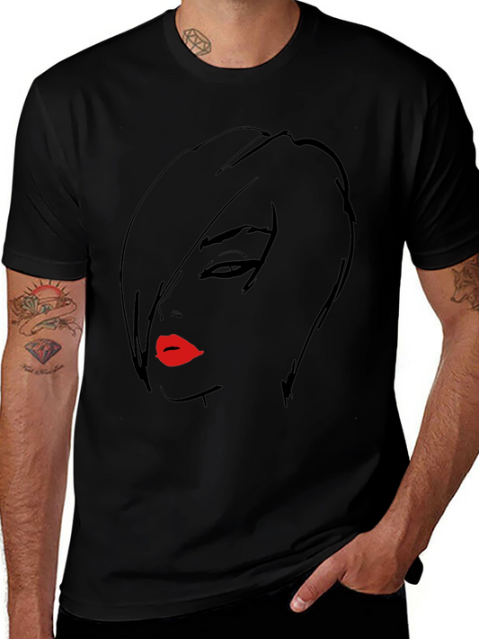 Bold Graphic Tee - Womans Face with Red Lips