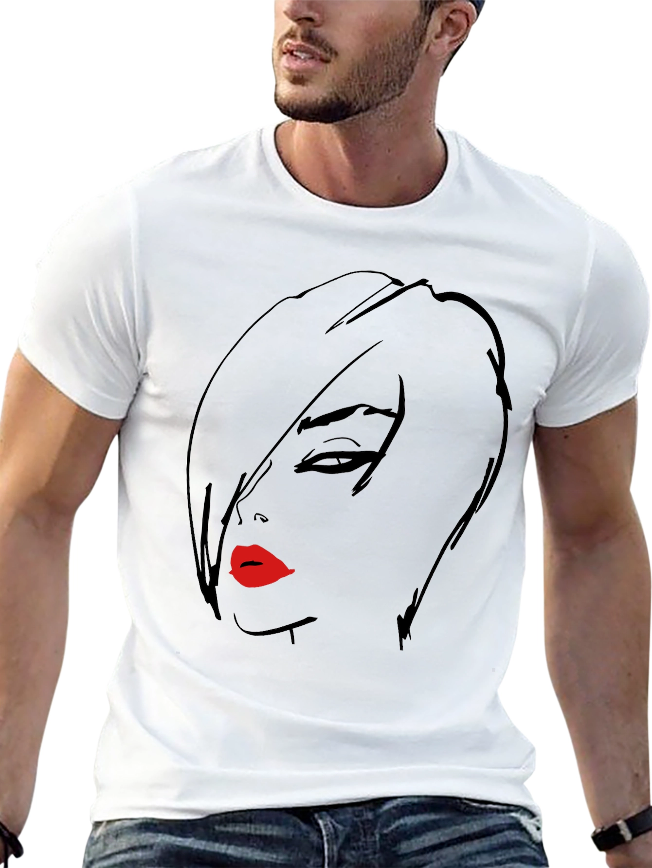 Bold Graphic Tee - Womans Face with Red Lips