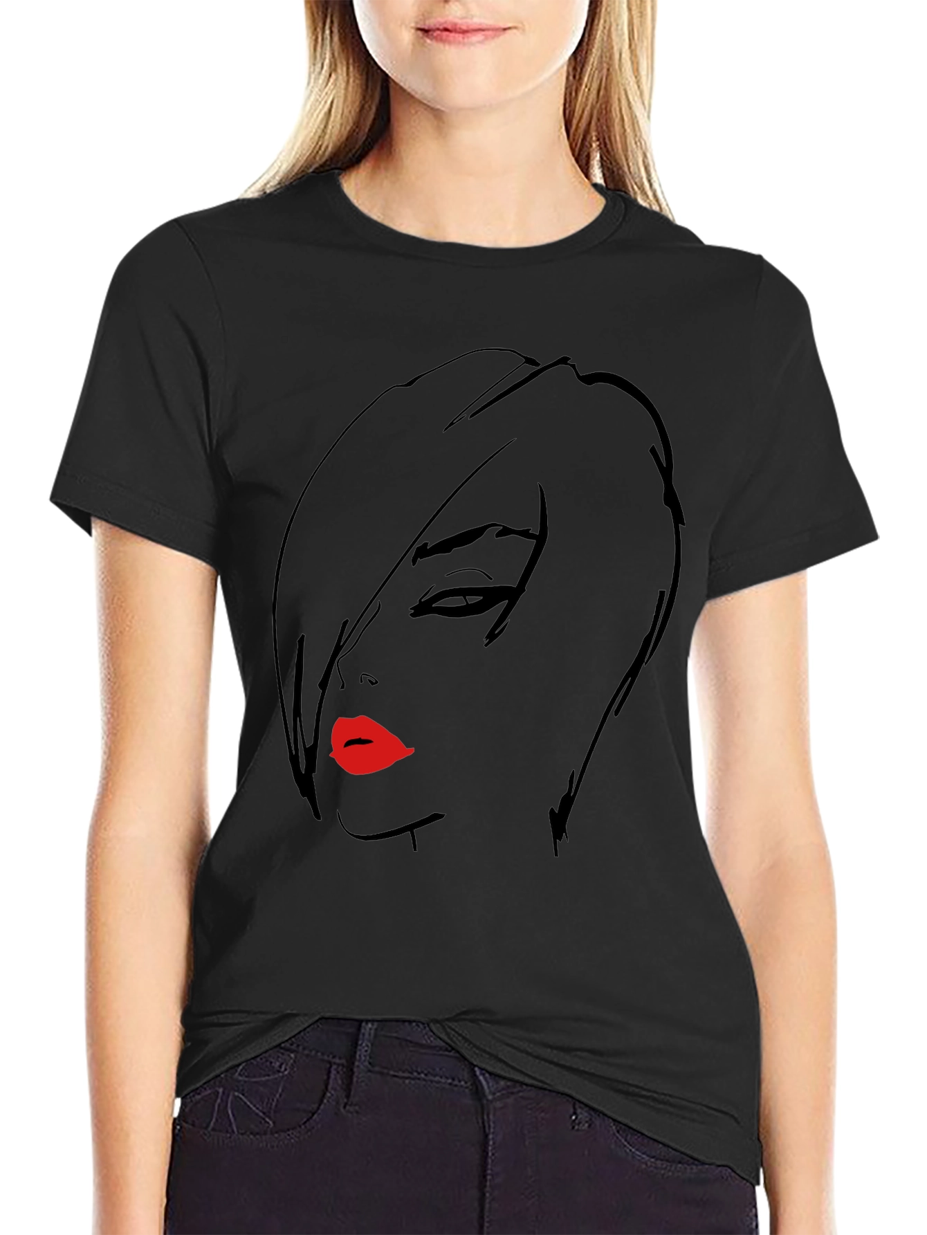 Bold Graphic Tee - Womans Face with Red Lips