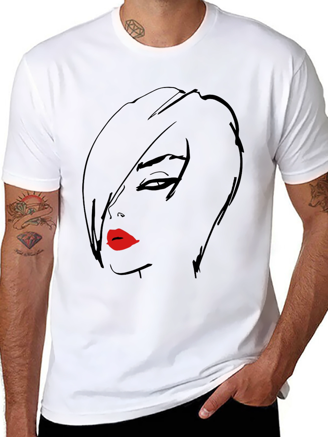 Bold Graphic Tee - Womans Face with Red Lips