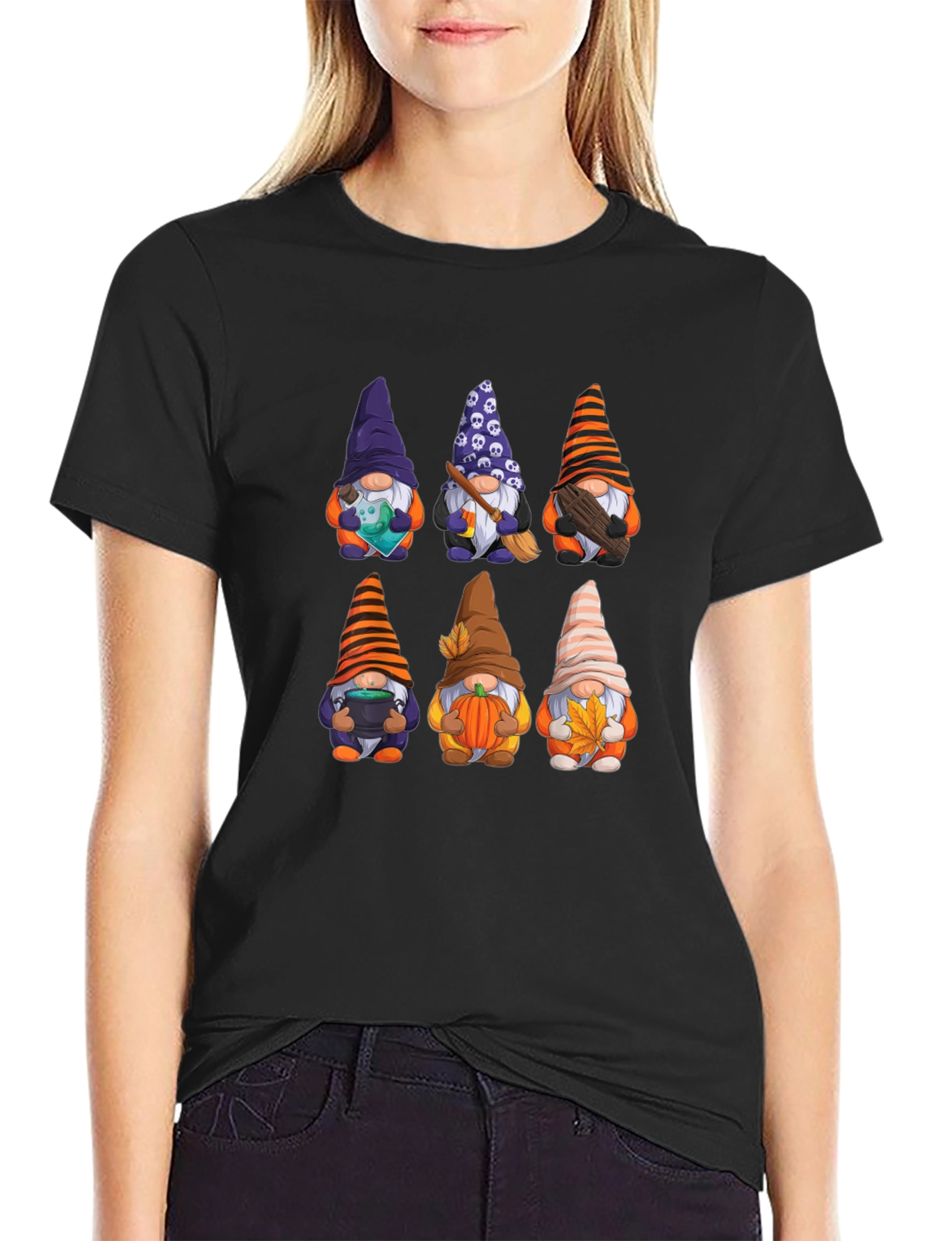 Halloween Gnomes Graphic T-Shirt - Festive Fall Apparel