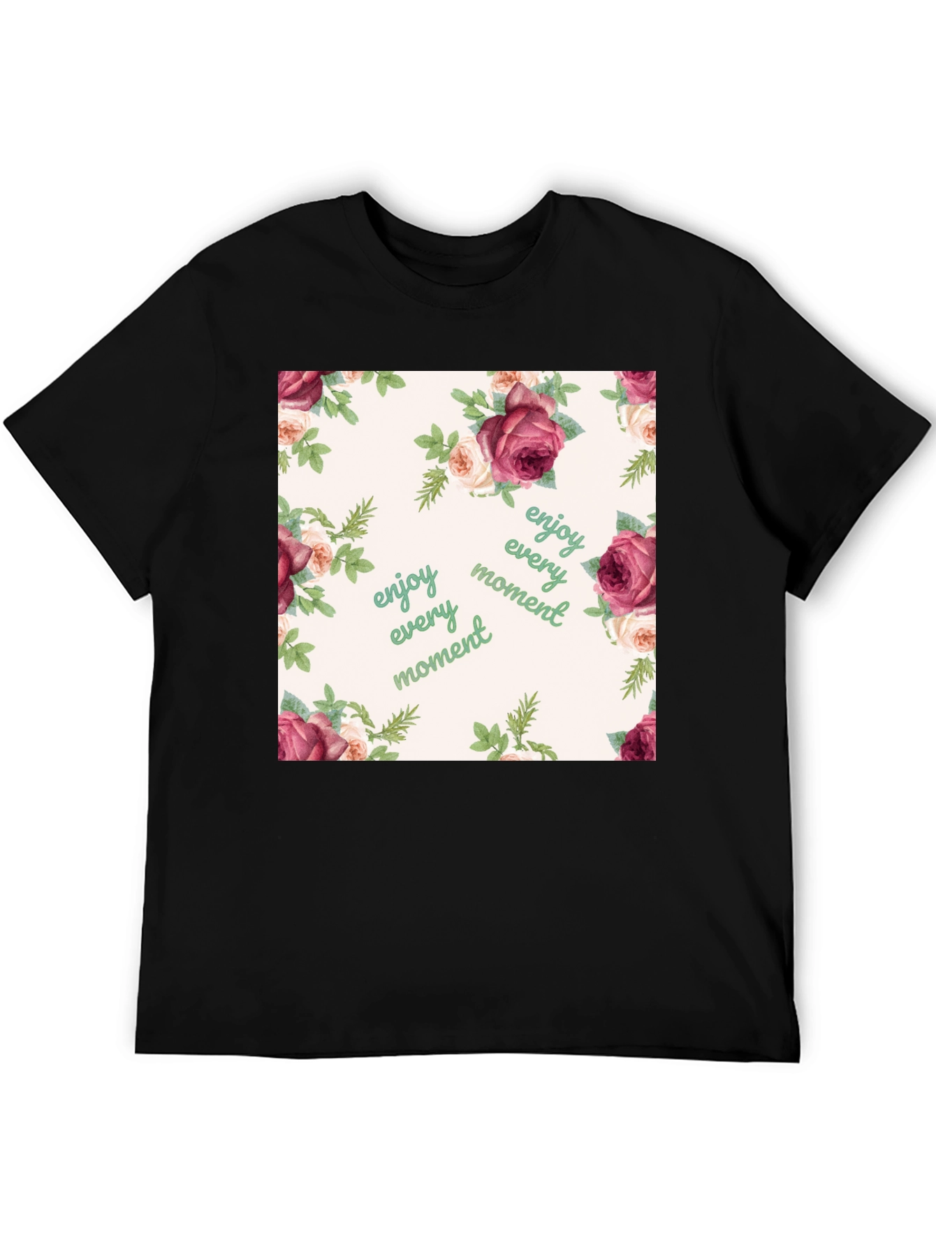 Floral Enjoy Every Moment Black T-Shirt