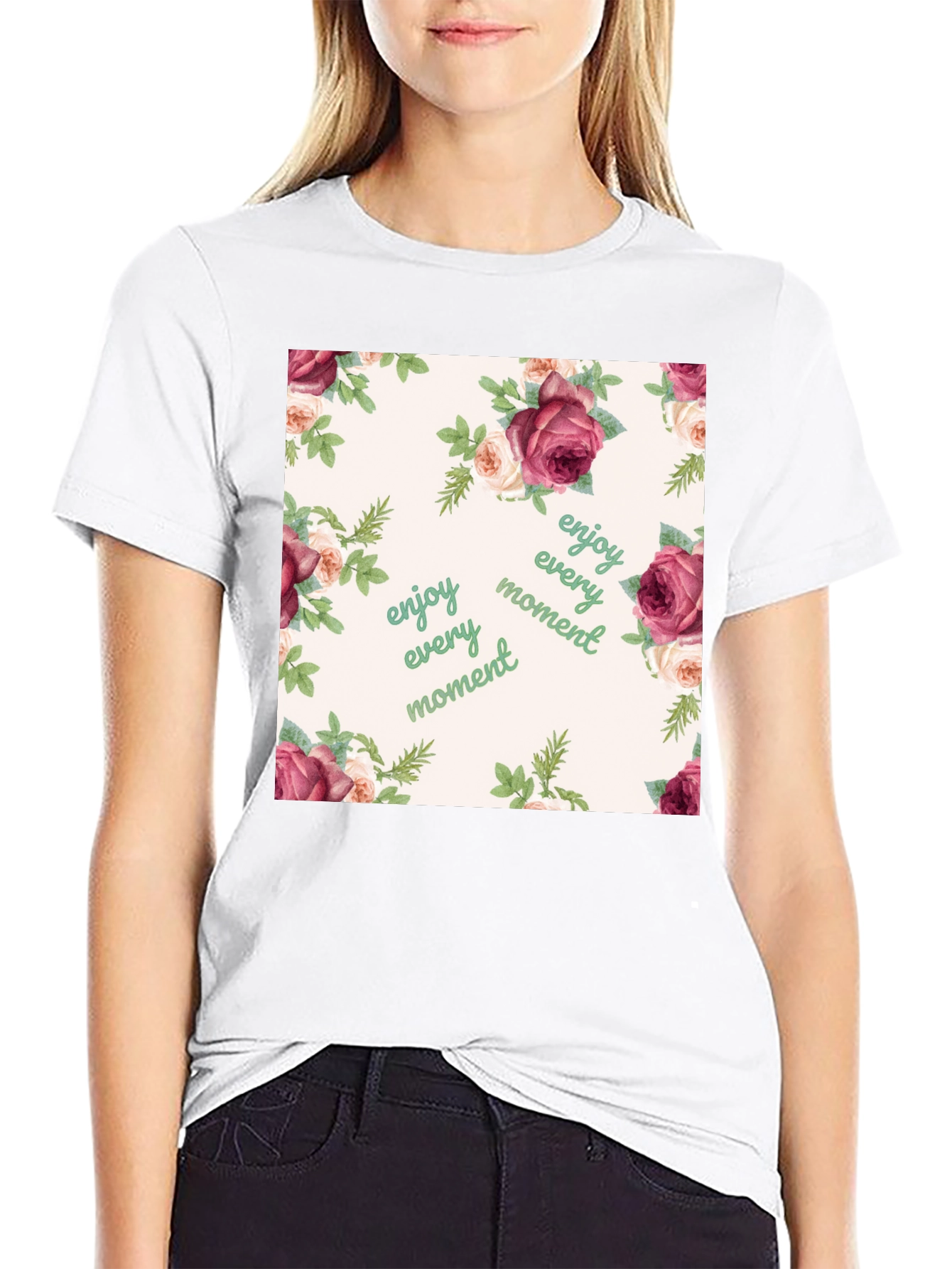 Floral Enjoy Every Moment Black T-Shirt