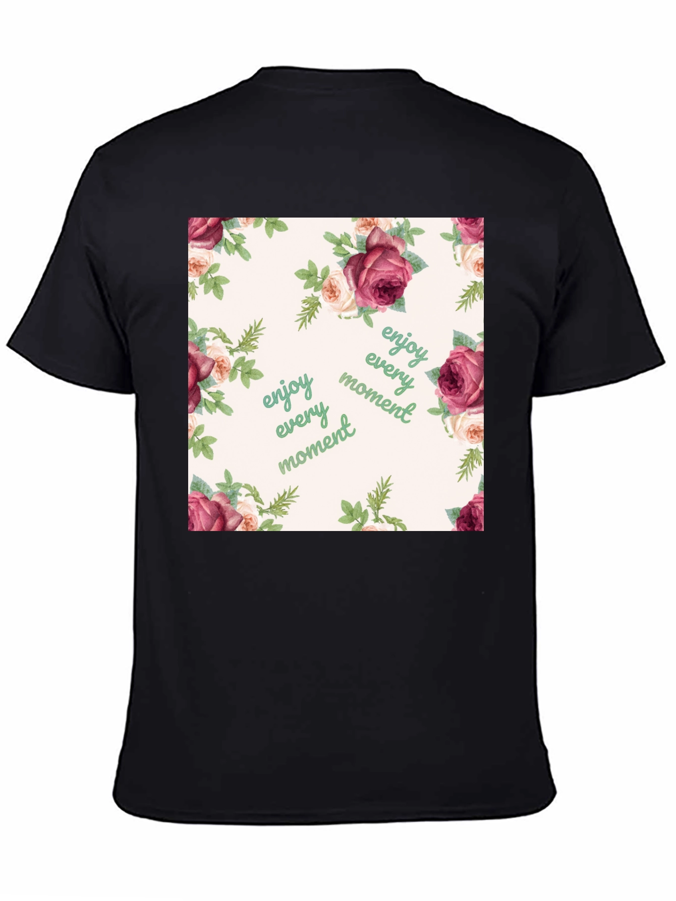 Floral Enjoy Every Moment Black T-Shirt