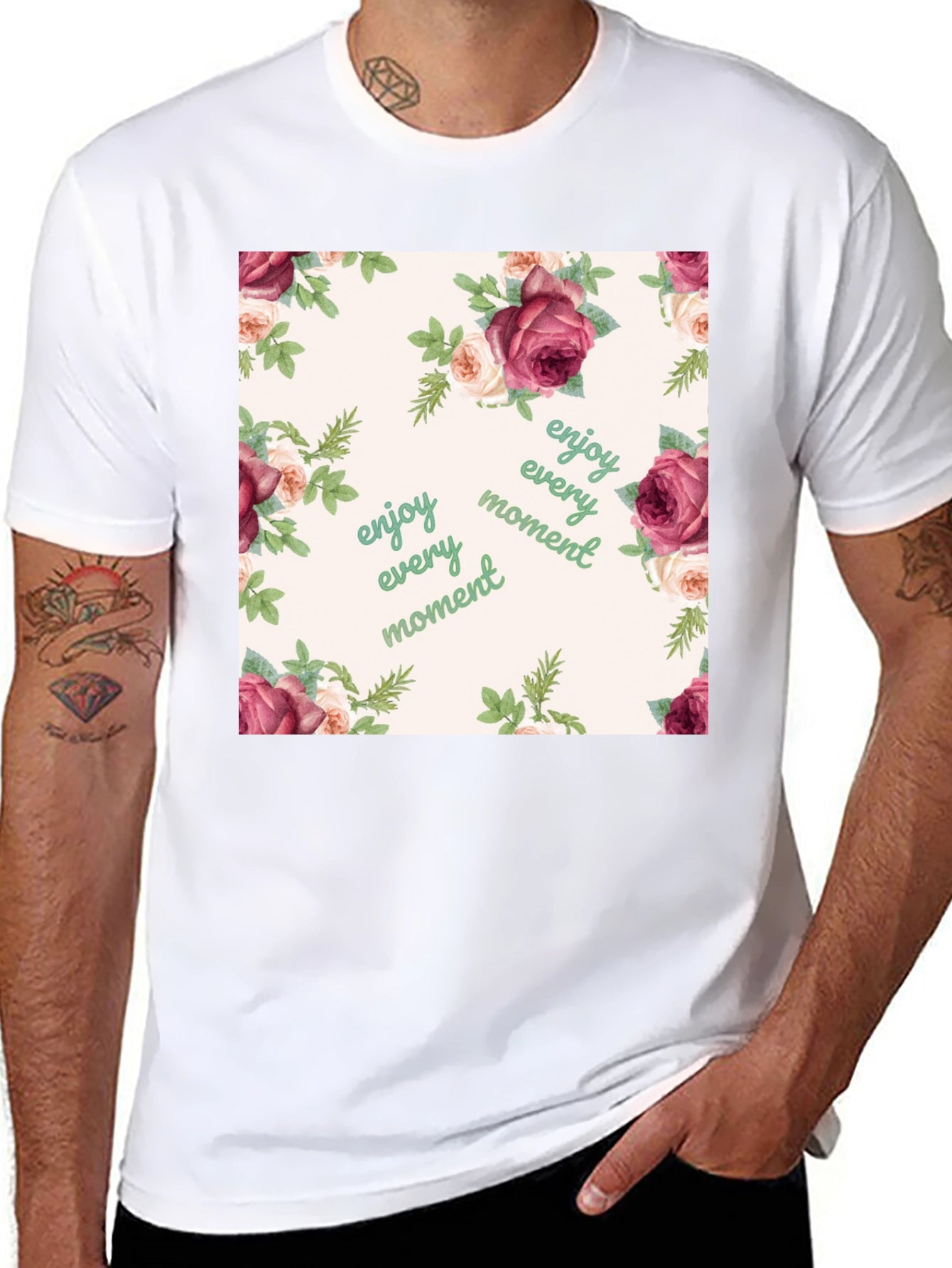 Floral Enjoy Every Moment Black T-Shirt