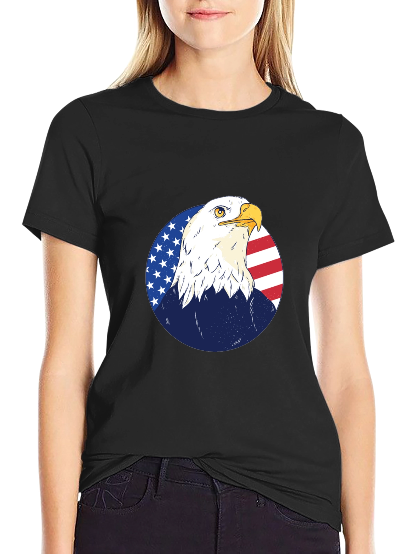 Bald Eagle Graphic Tee - Patriotic American Flag Design