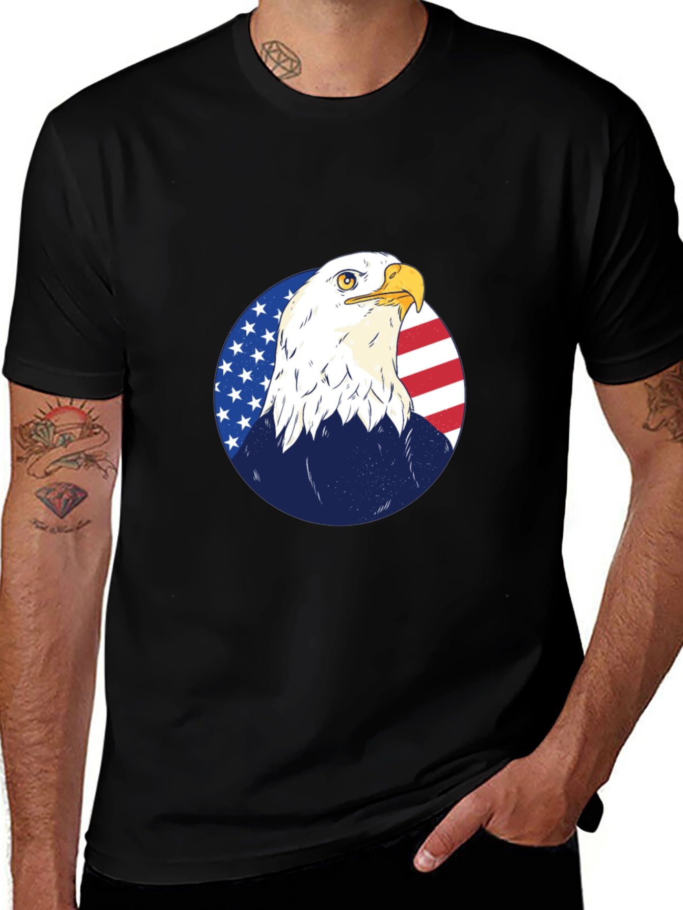 Bald Eagle Graphic Tee - Patriotic American Flag Design