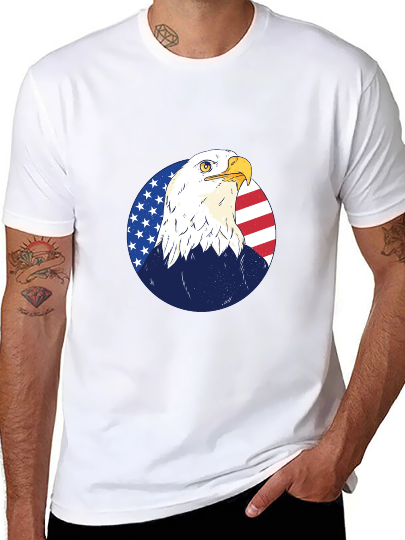 Bald Eagle Graphic Tee - Patriotic American Flag Design