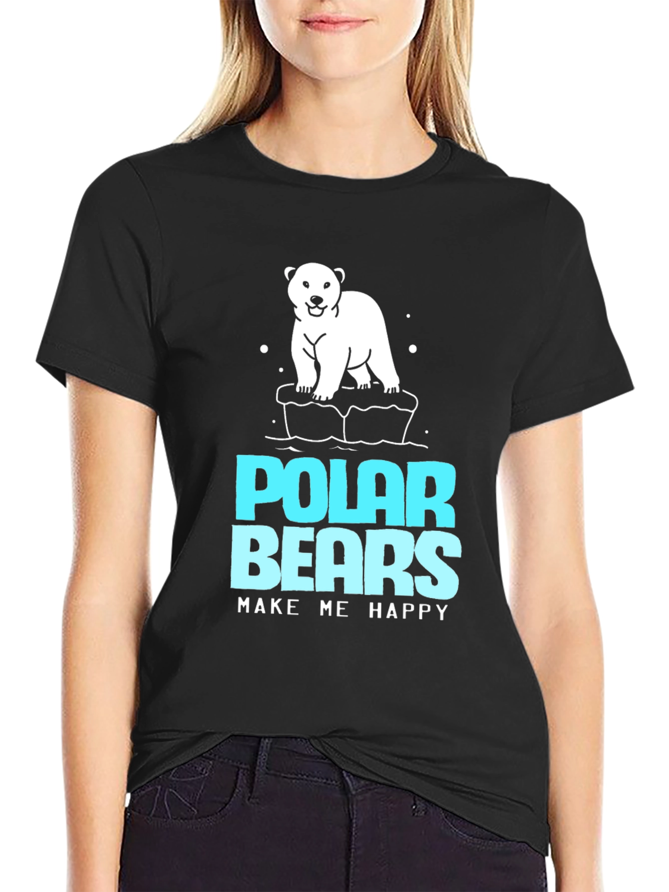 Polar Bears Make Me Happy Black T-Shirt