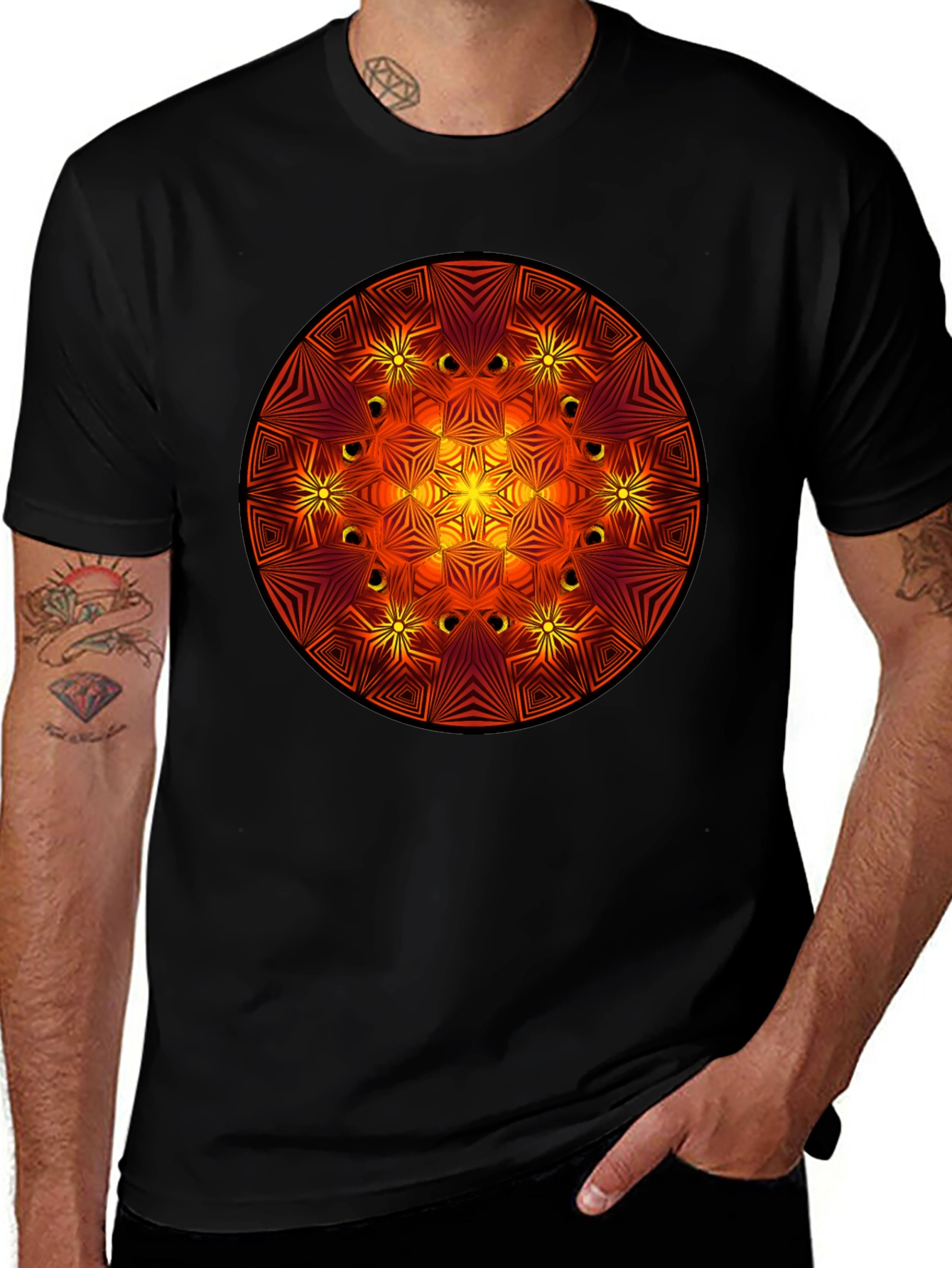 Fiery Mandala Graphic Black T-Shirt