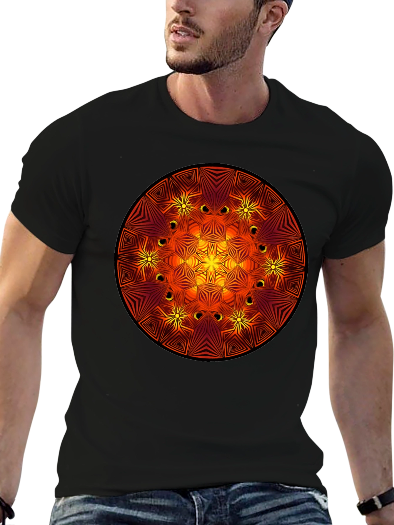 Fiery Mandala Graphic Black T-Shirt