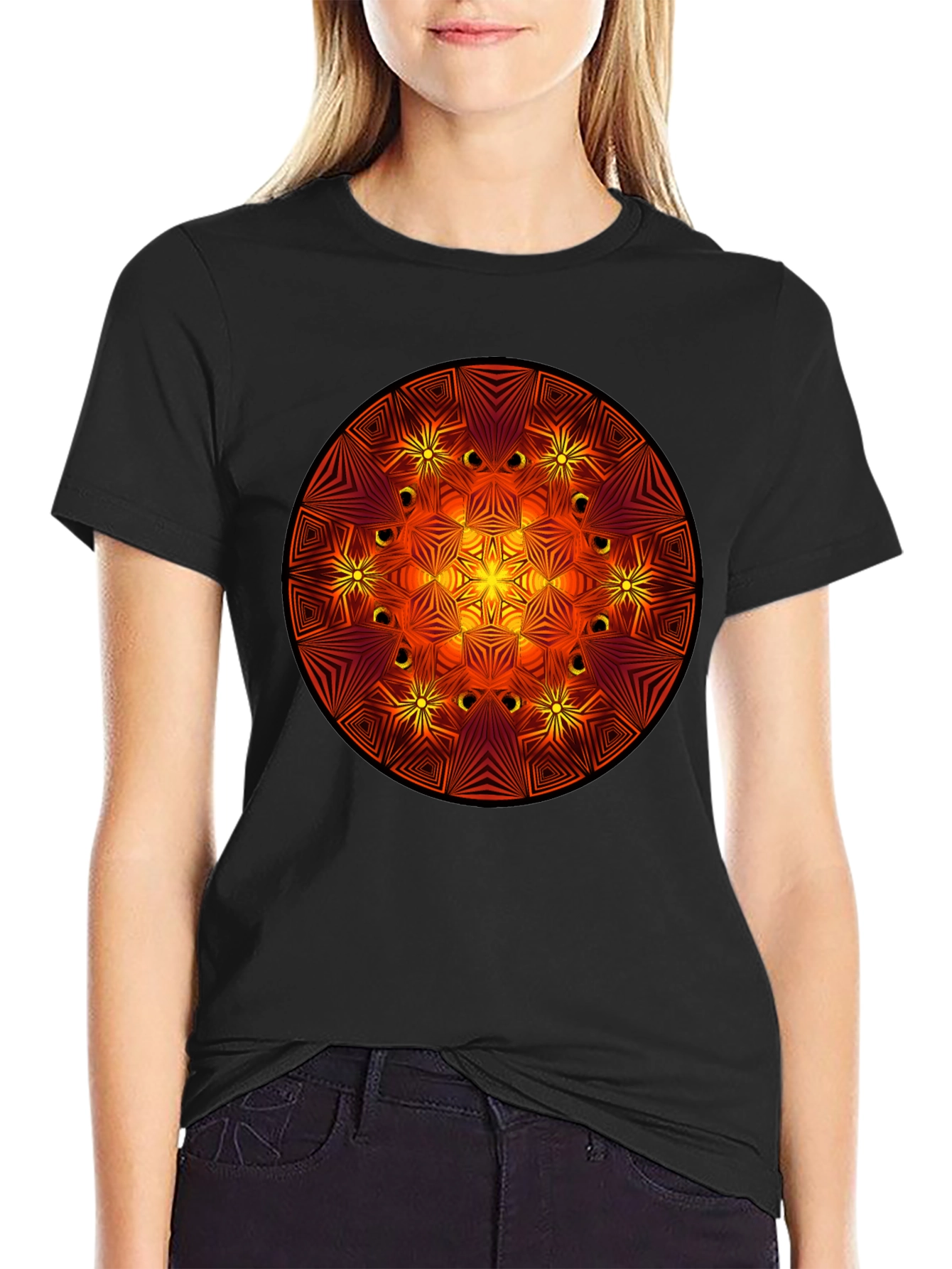 Fiery Mandala Graphic Black T-Shirt