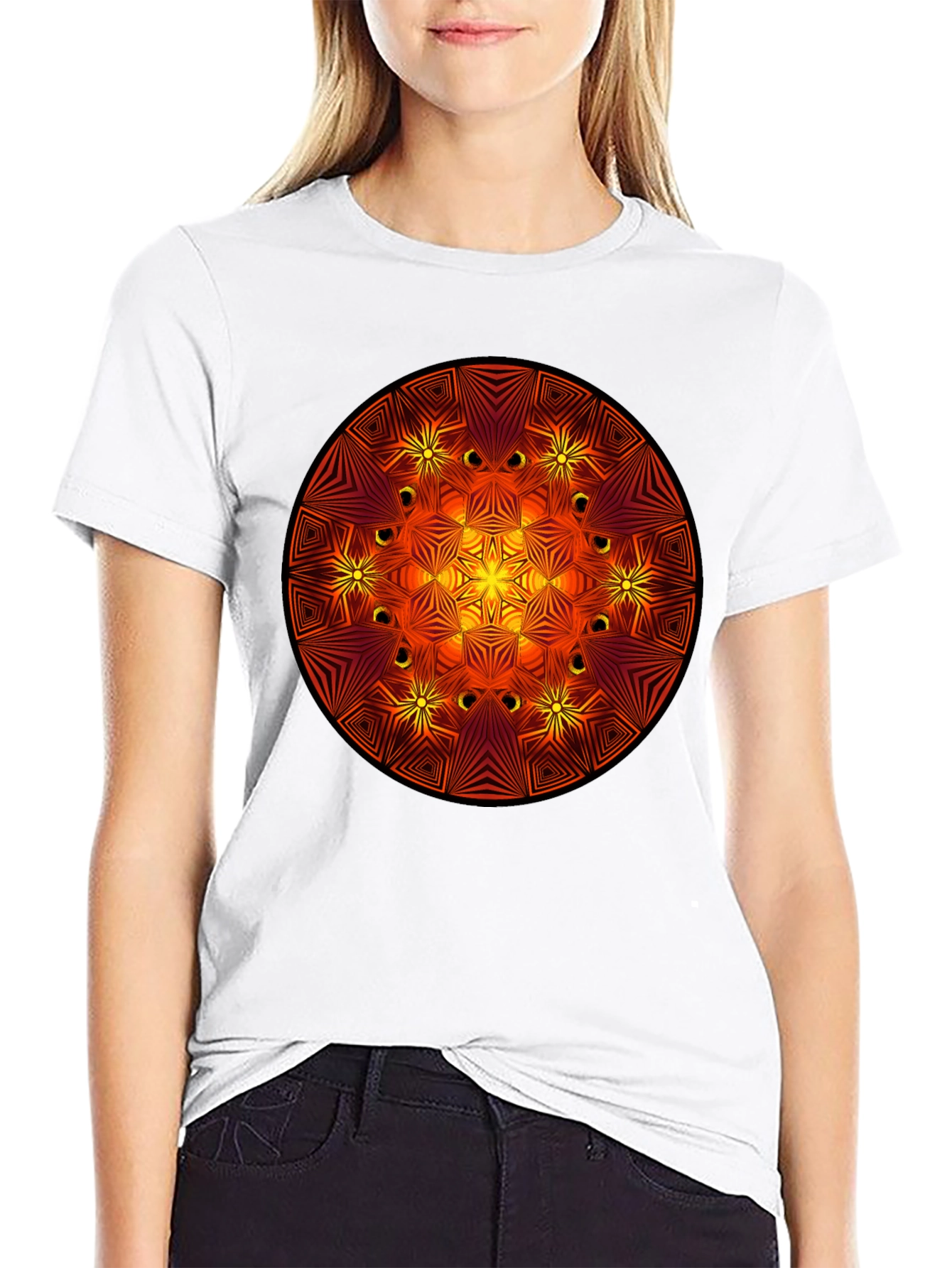 Fiery Mandala Graphic Black T-Shirt