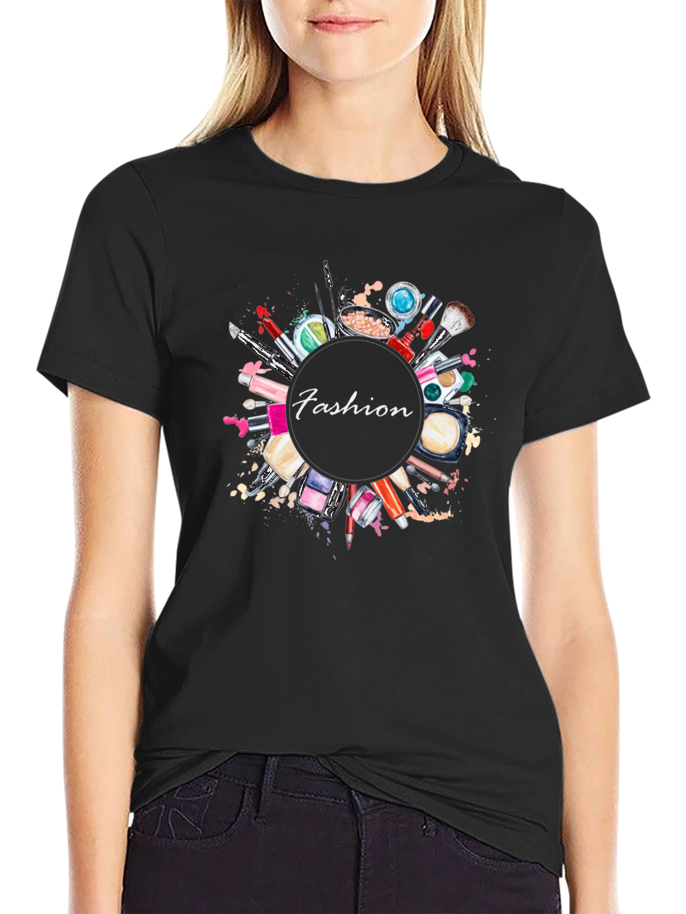 Fashion Make-up T-Shirt - Stylish Black Tee