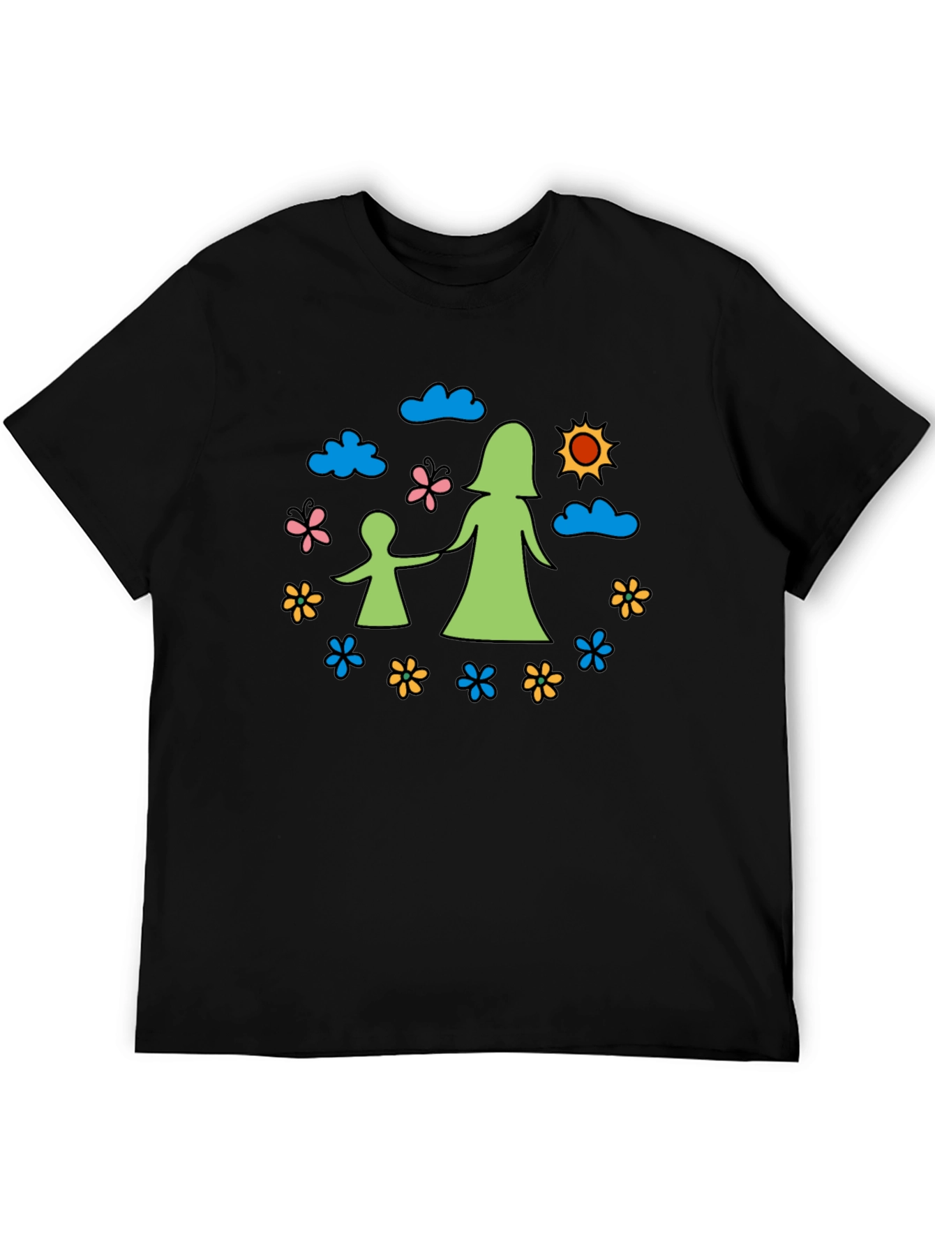 Mother & Child Graphic Tee - Black Cotton Blend