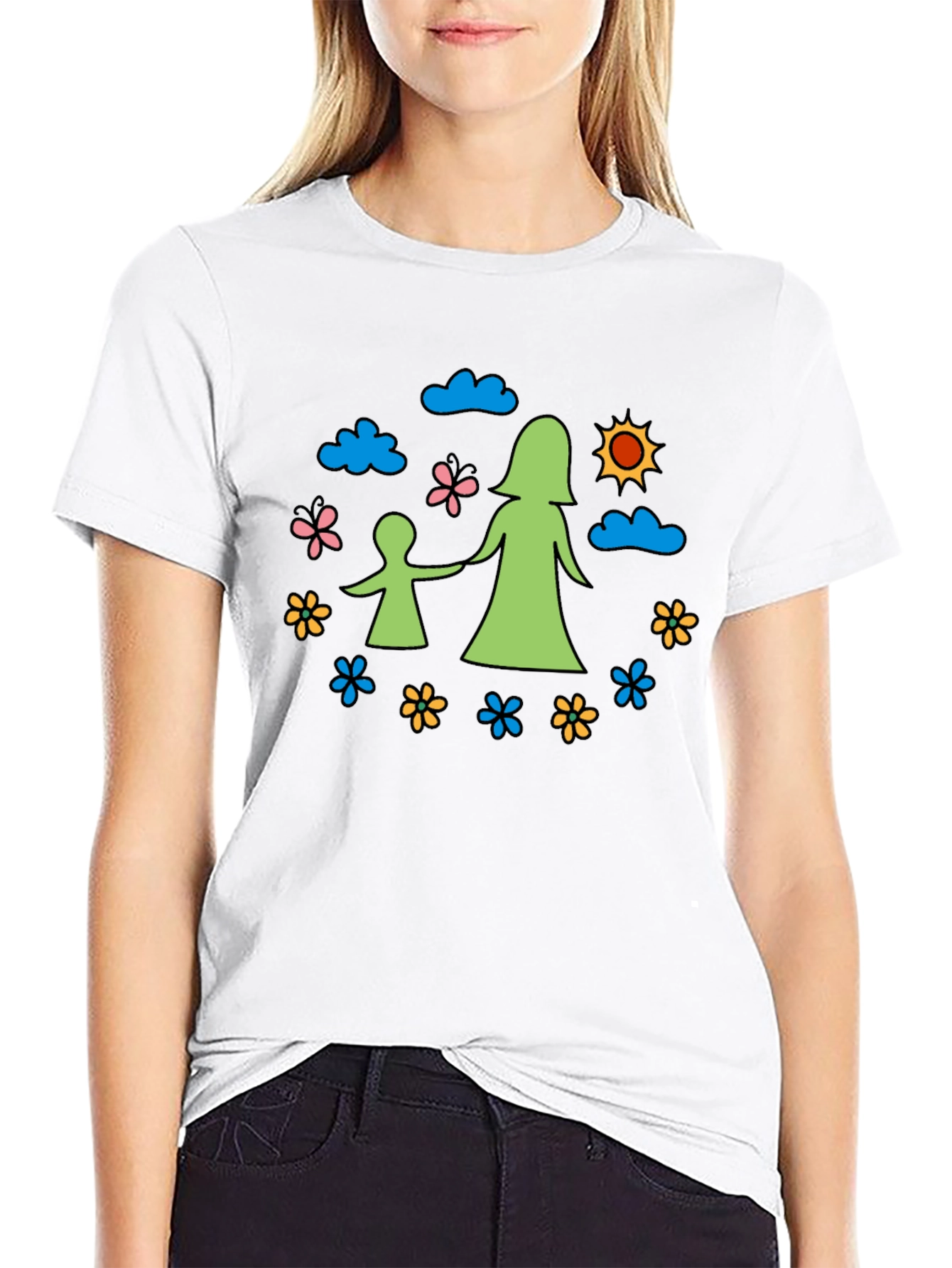 Mother & Child Graphic Tee - Black Cotton Blend