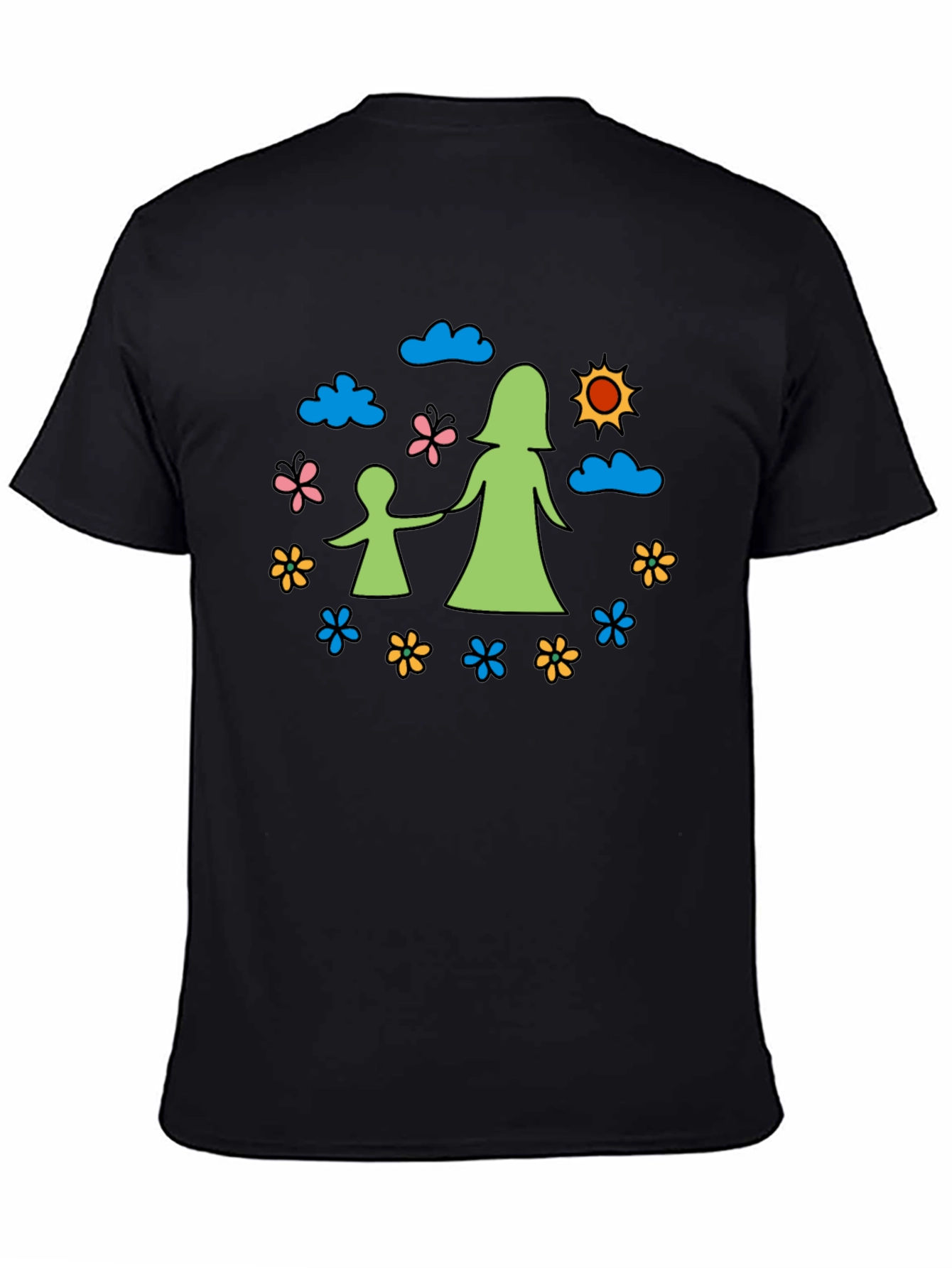 Mother & Child Graphic Tee - Black Cotton Blend