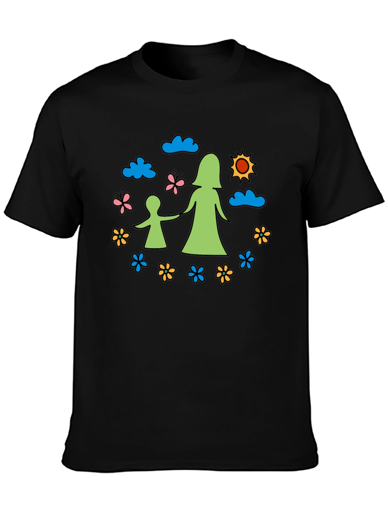 Mother & Child Graphic Tee - Black Cotton Blend