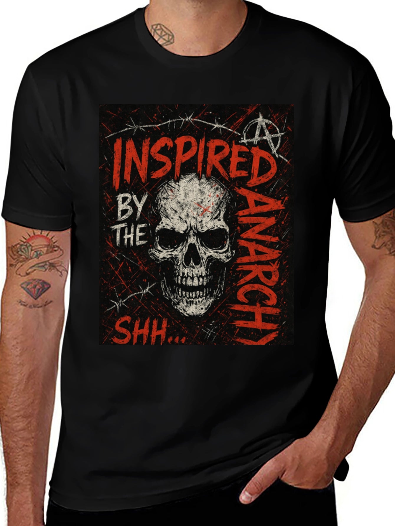 Skull Anarchy Inspired Graphic Tee - Black