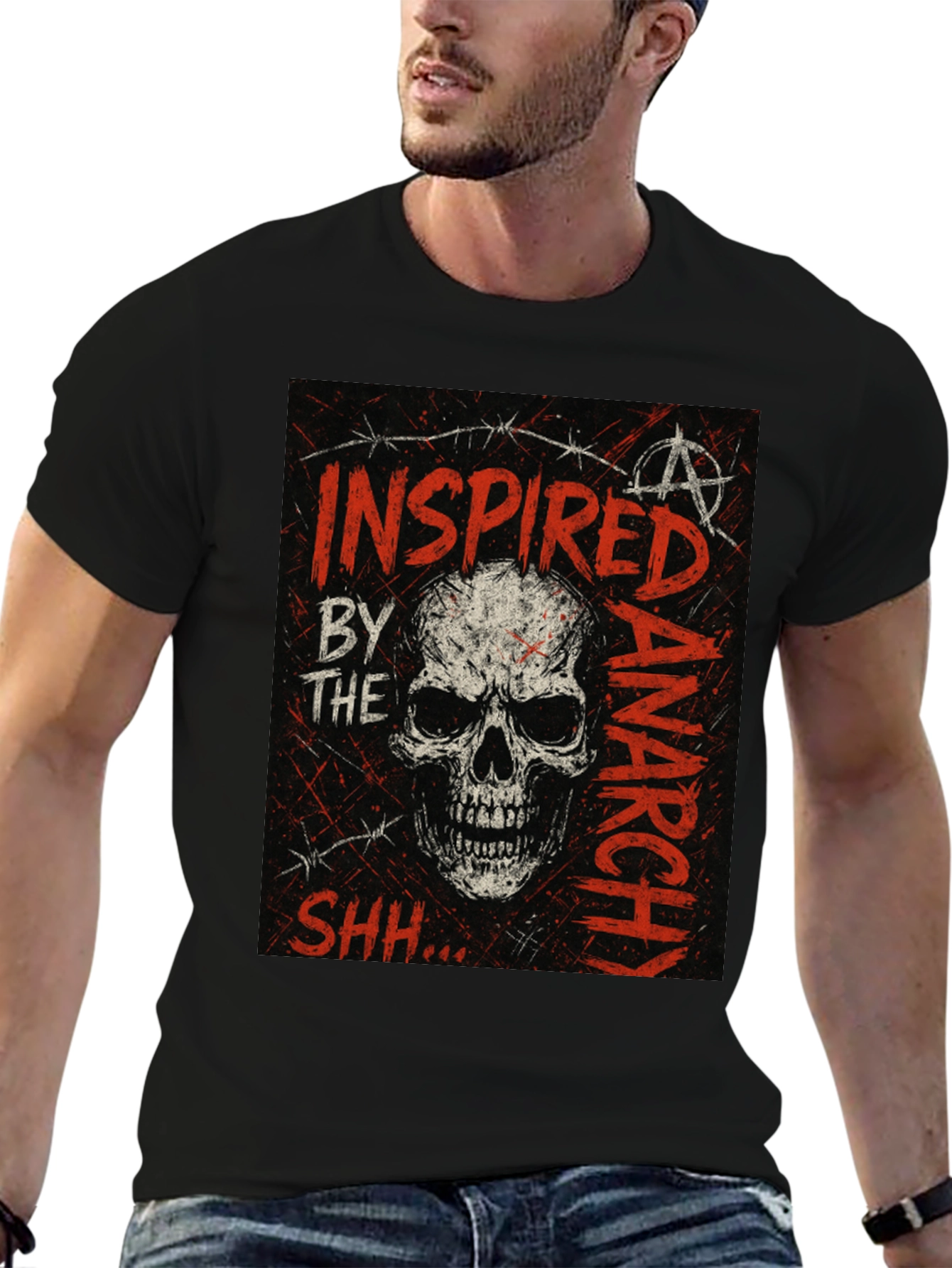 Skull Anarchy Inspired Graphic Tee - Black
