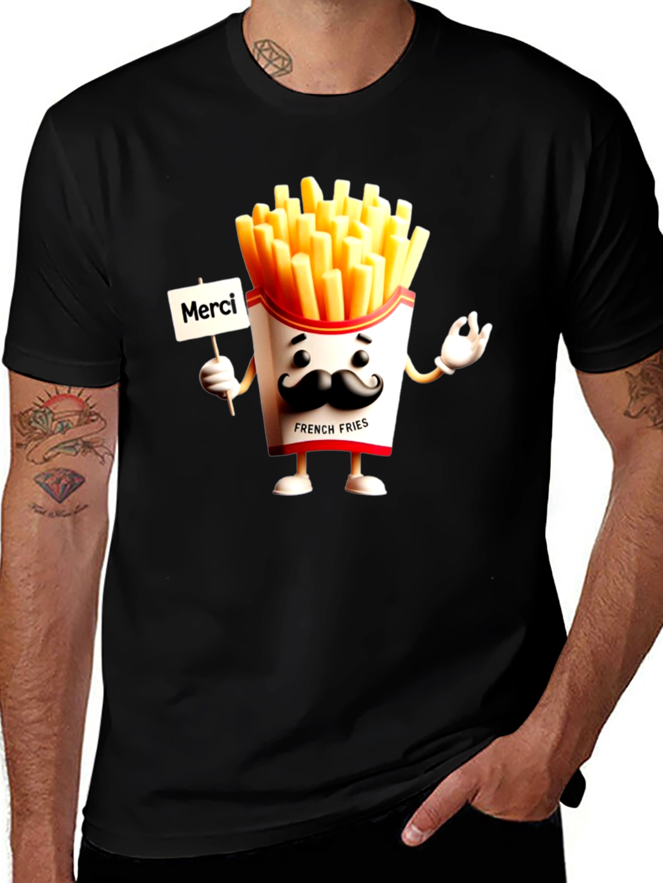 Merci French Fries Black T-Shirt