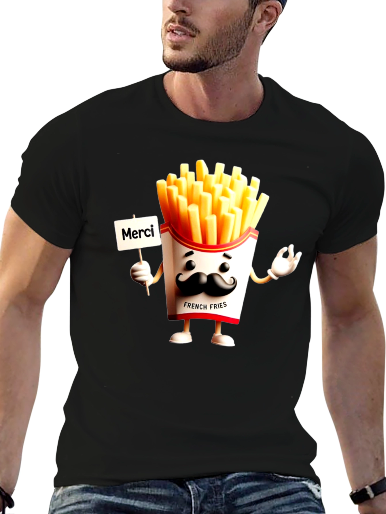Merci French Fries Black T-Shirt