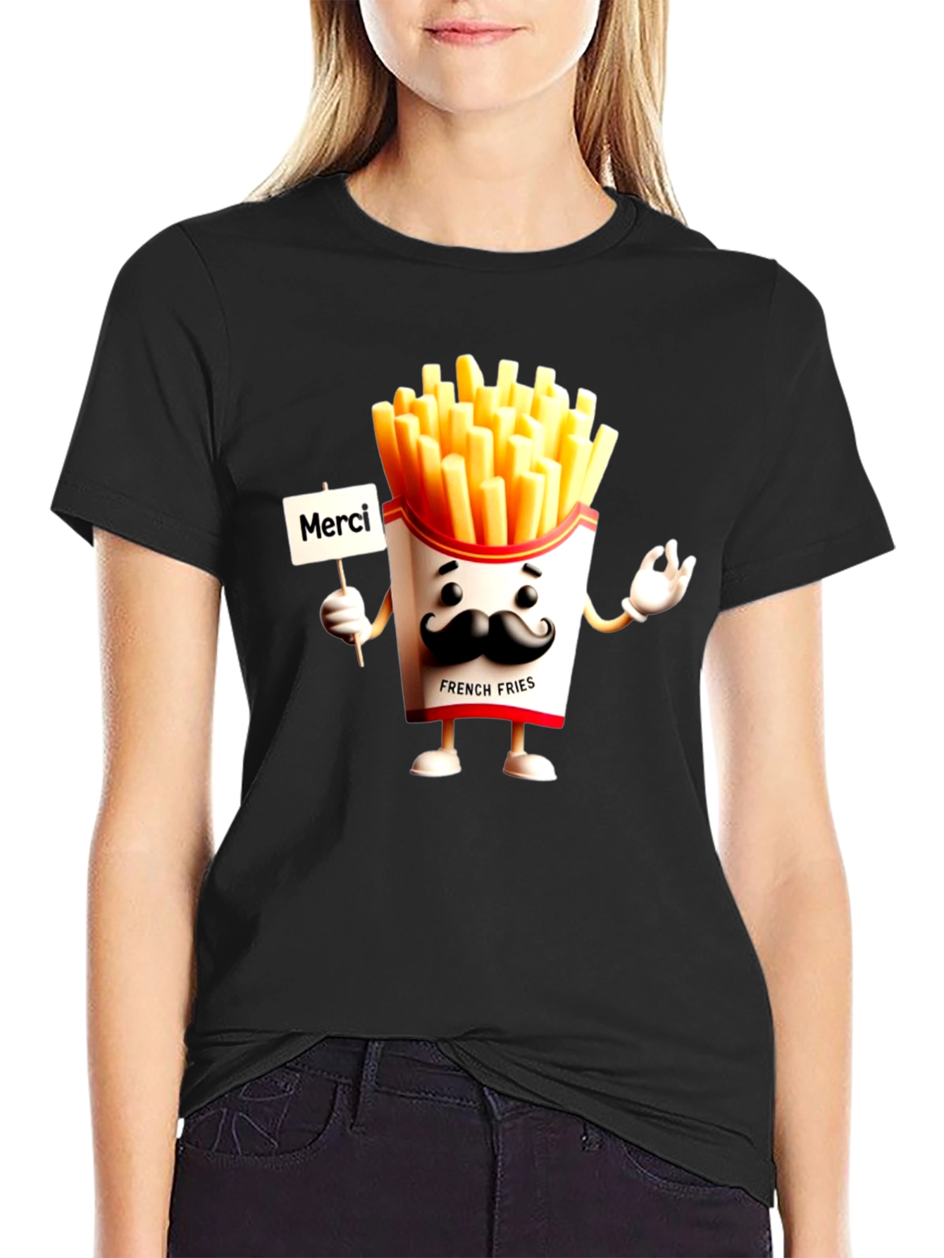 Merci French Fries Black T-Shirt