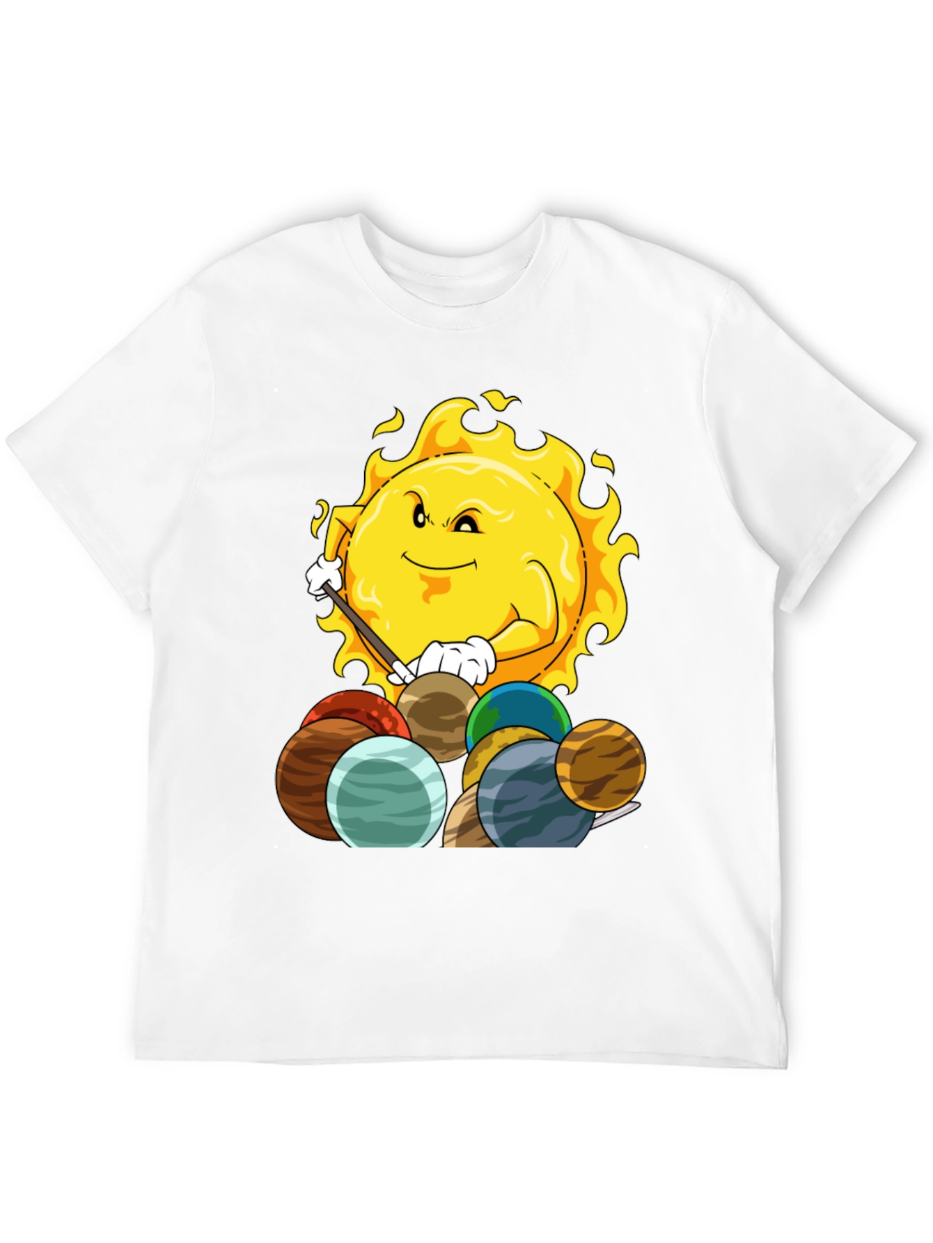 Sun Playing Pool with Planets Graphic Tee