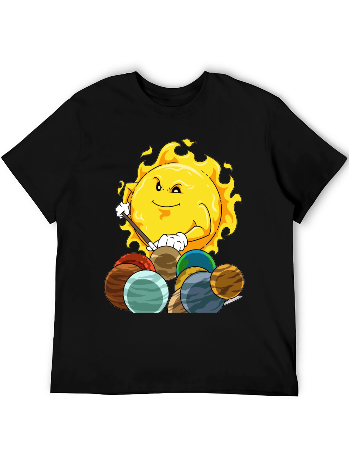 Sun Playing Pool with Planets Graphic Tee