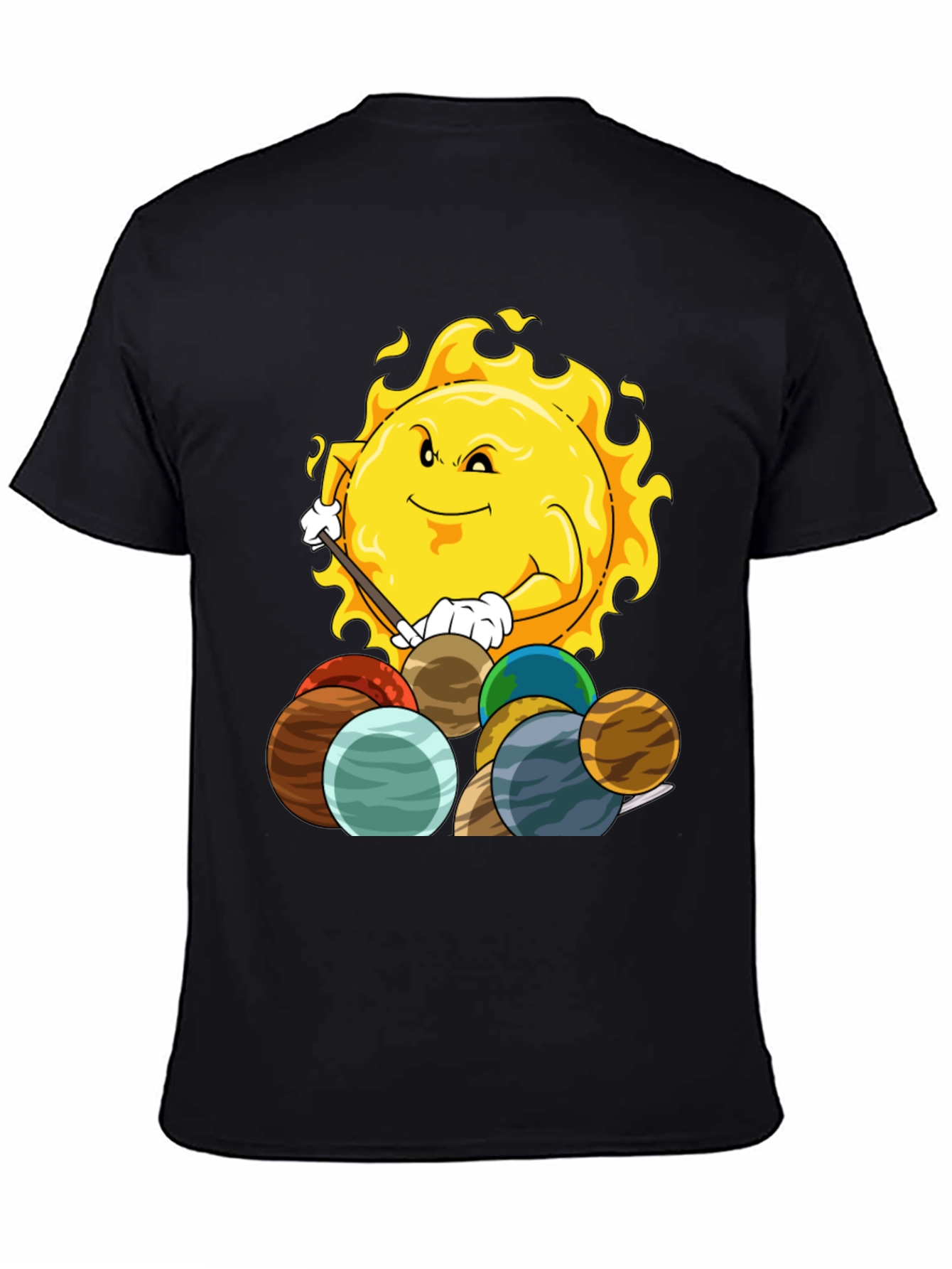 Sun Playing Pool with Planets Graphic Tee