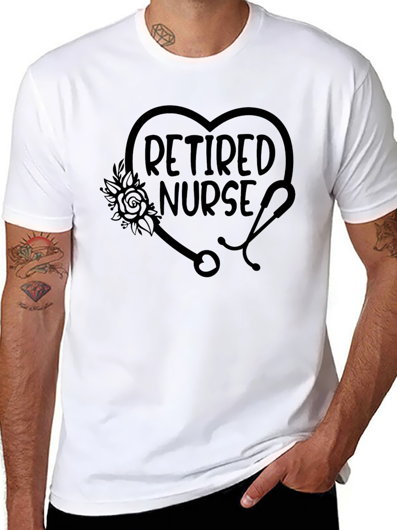 Retired Nurse Heart Stethoscope Graphic T-Shirt
