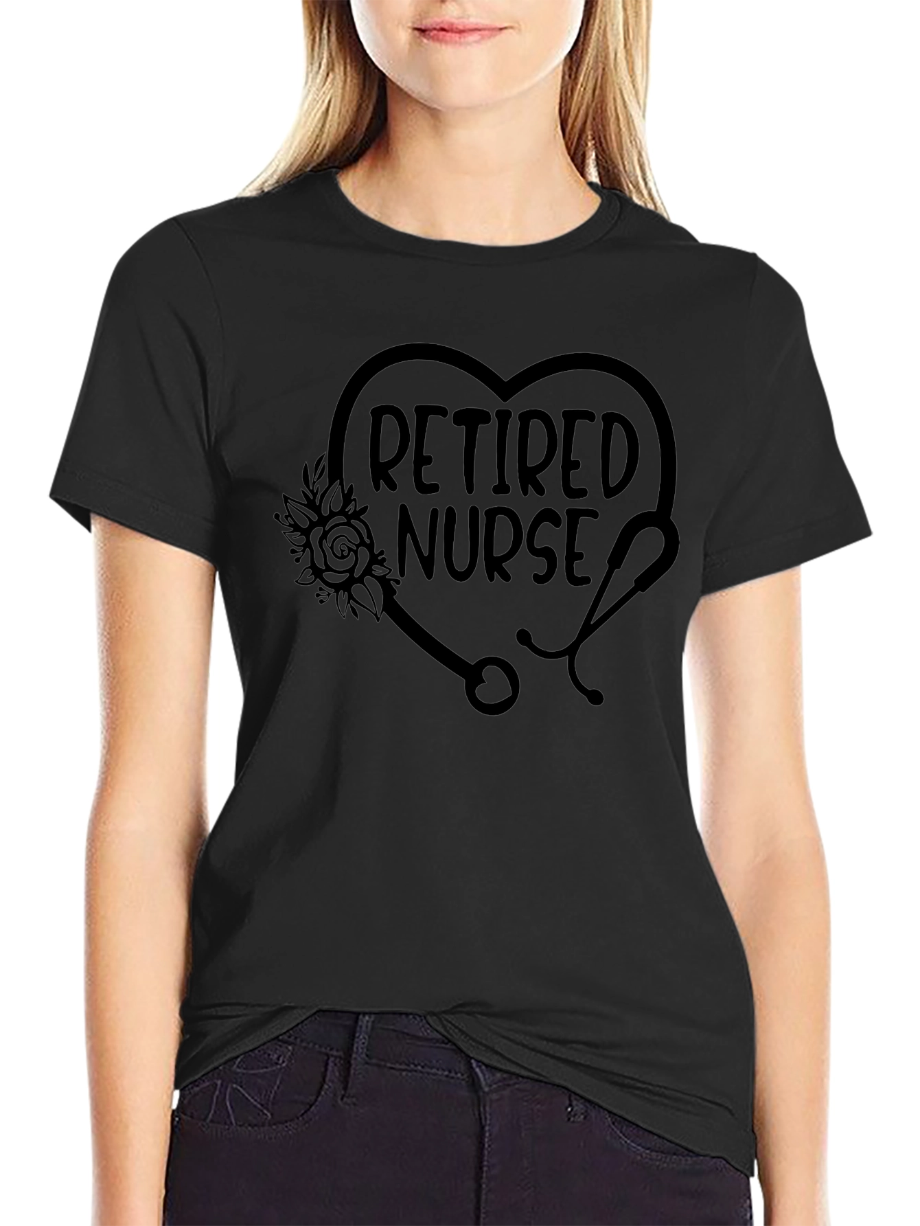 Retired Nurse Heart Stethoscope Graphic T-Shirt