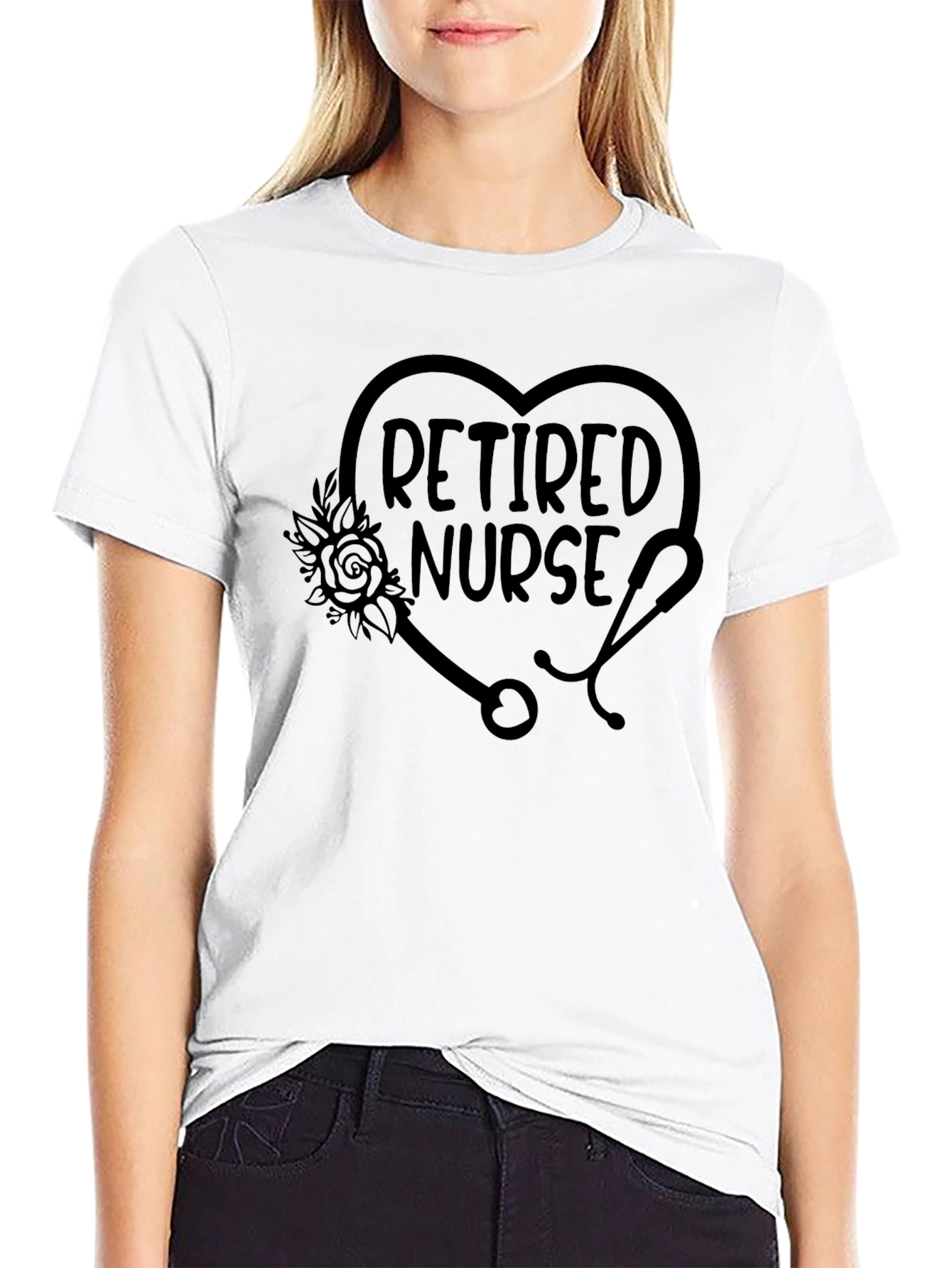 Retired Nurse Heart Stethoscope Graphic T-Shirt