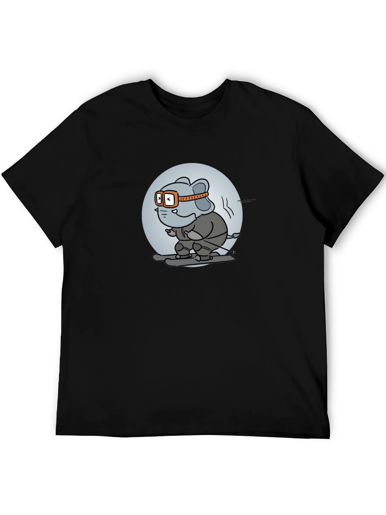 Skiing Elephant Graphic Tee - Fun Black T-Shirt
