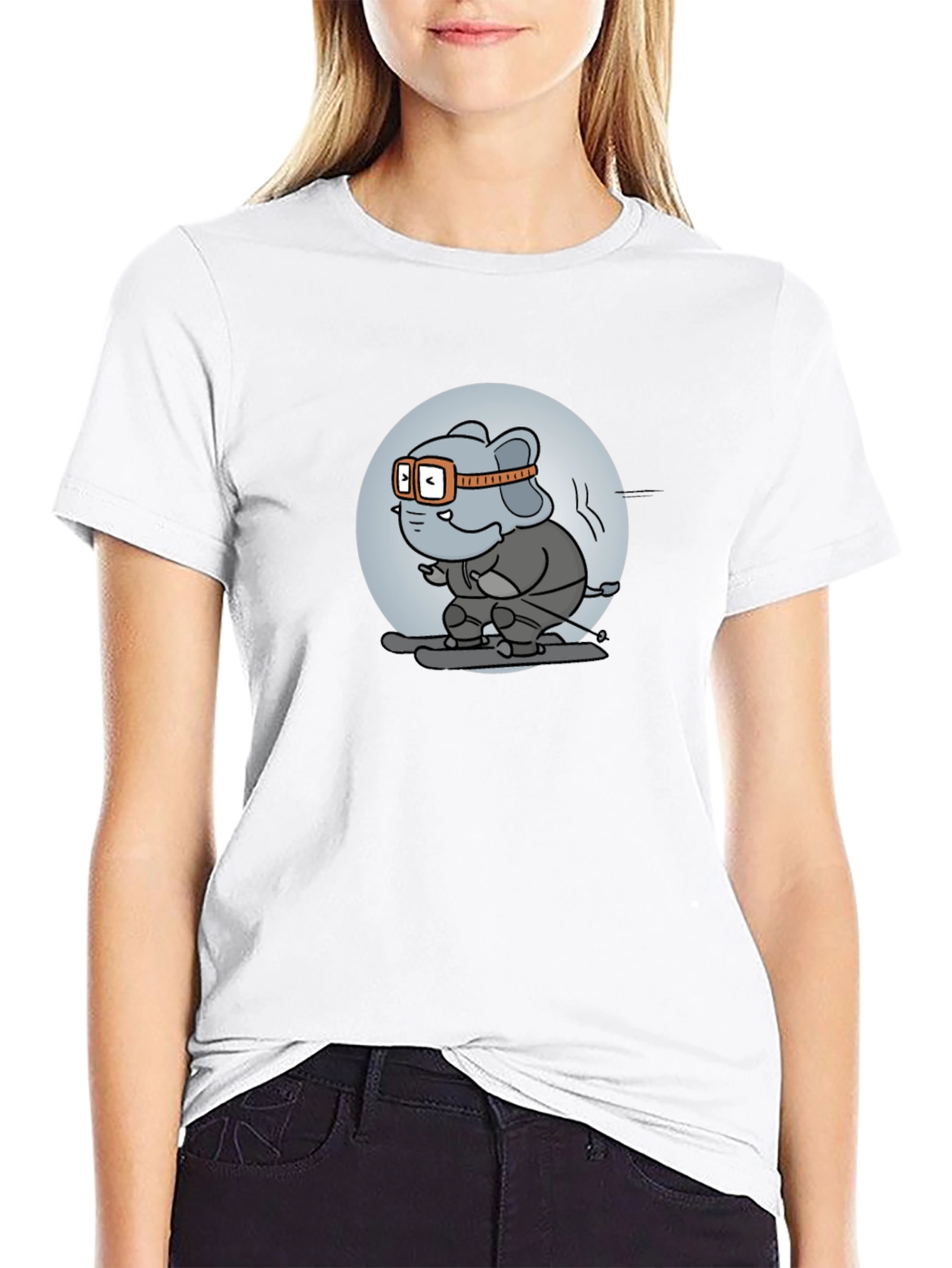 Skiing Elephant Graphic Tee - Fun Black T-Shirt