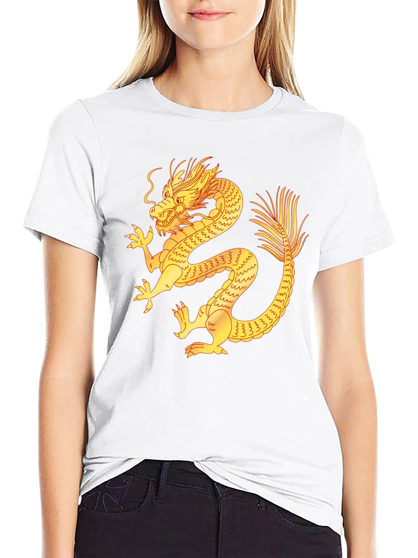 Black T-Shirt with Golden Dragon Design