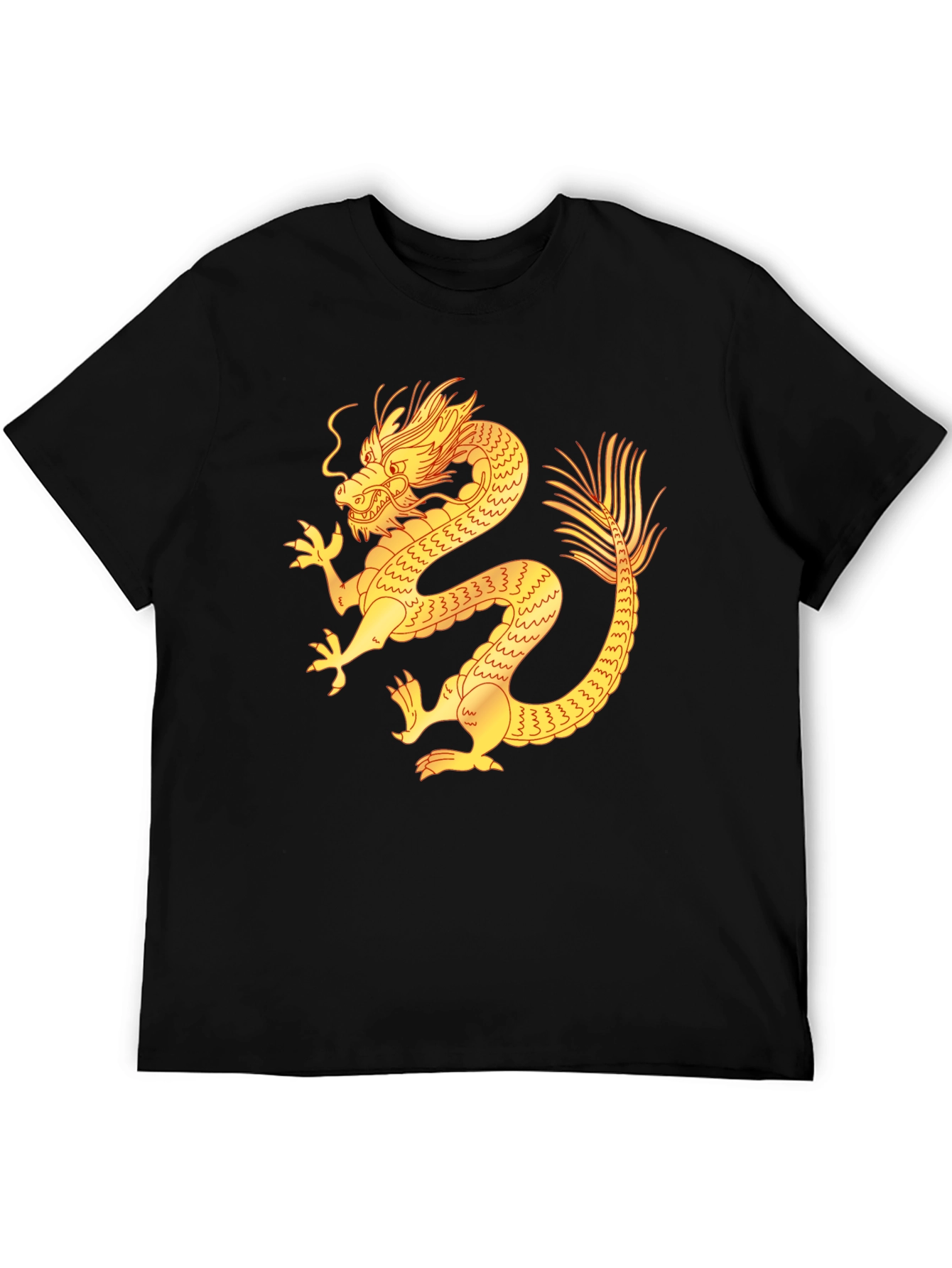 Black T-Shirt with Golden Dragon Design