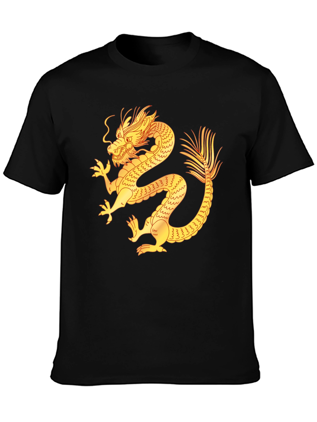 Black T-Shirt with Golden Dragon Design