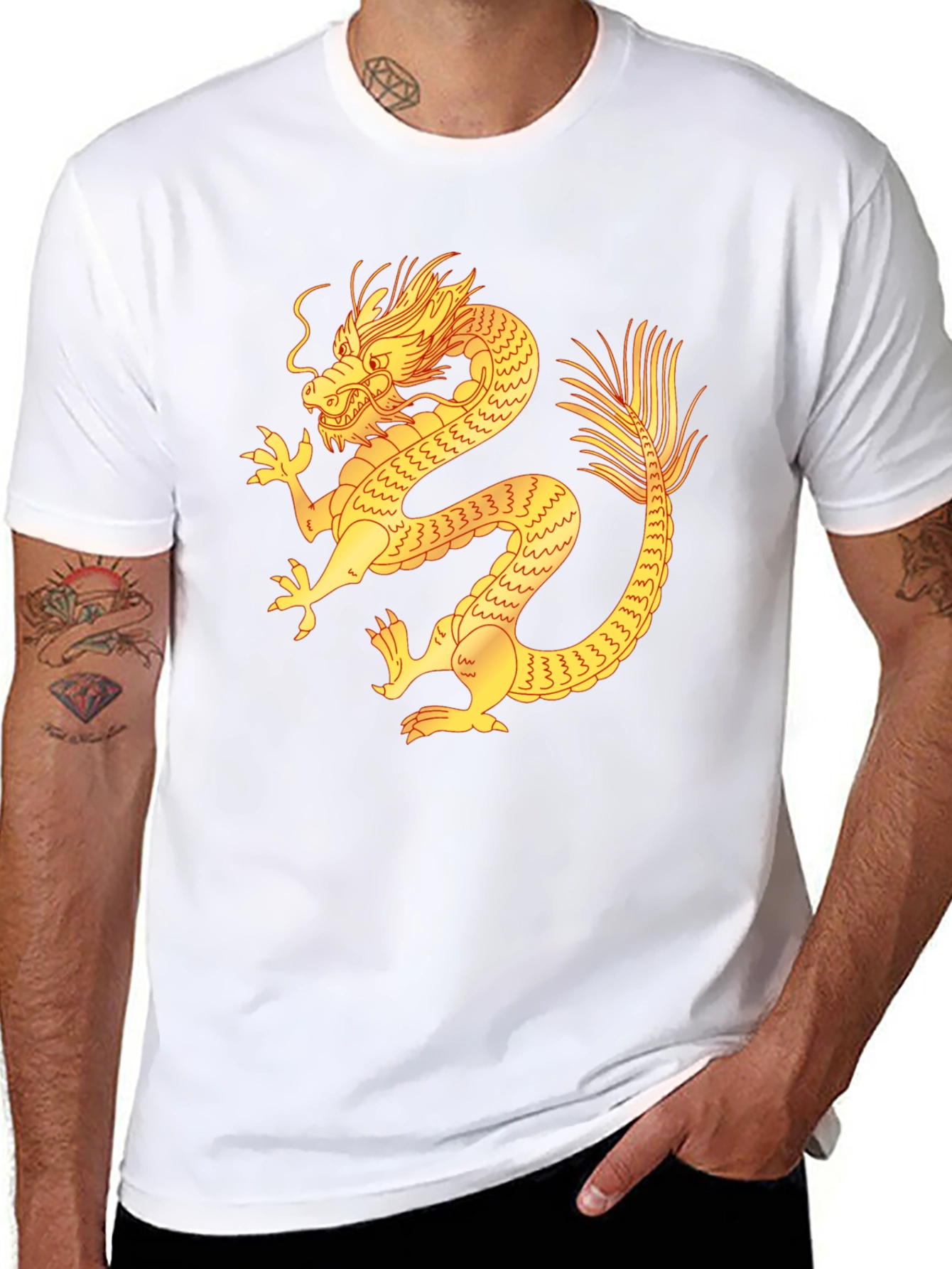 Black T-Shirt with Golden Dragon Design