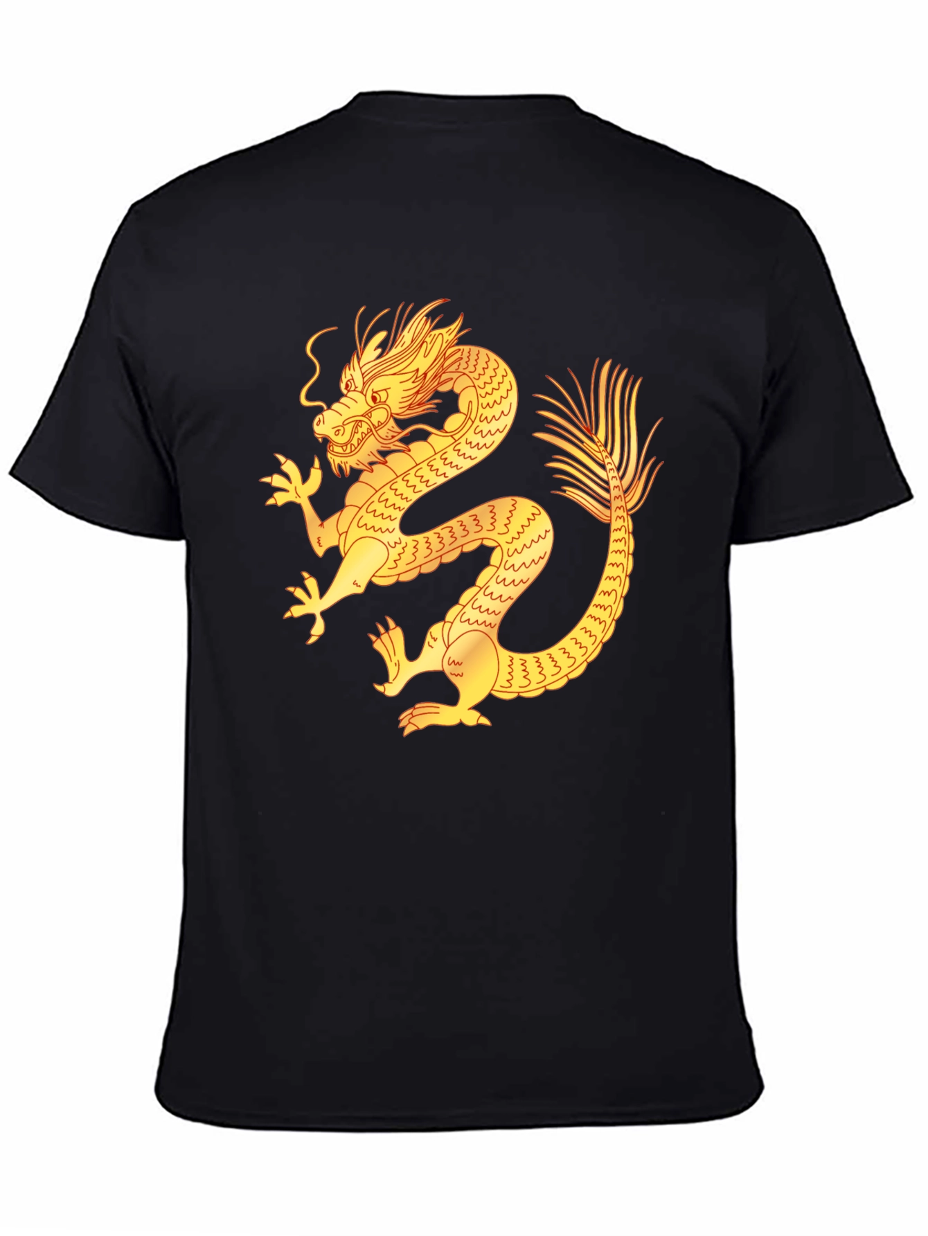 Black T-Shirt with Golden Dragon Design