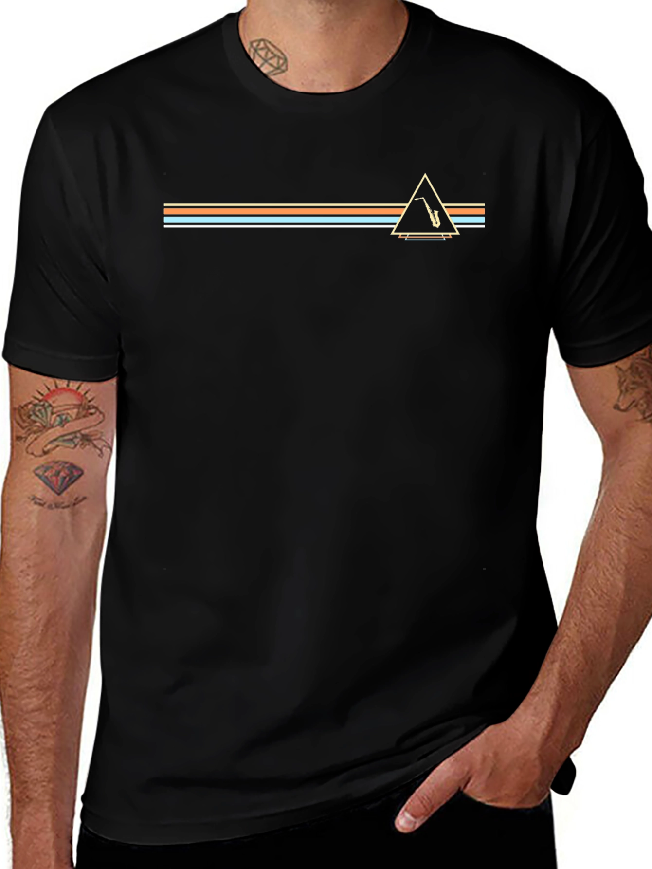 Retro Saxophone Triangle Graphic T-Shirt
