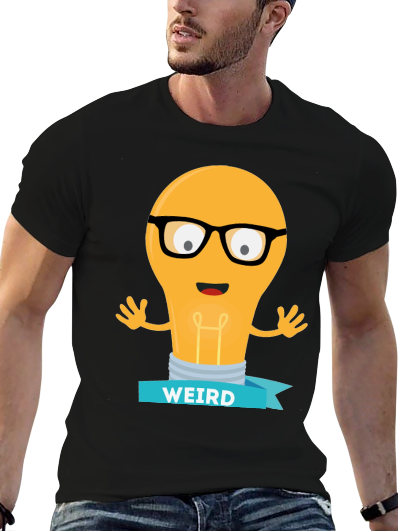 Weird Light Bulb Graphic Tee - Black Cotton T-Shirt