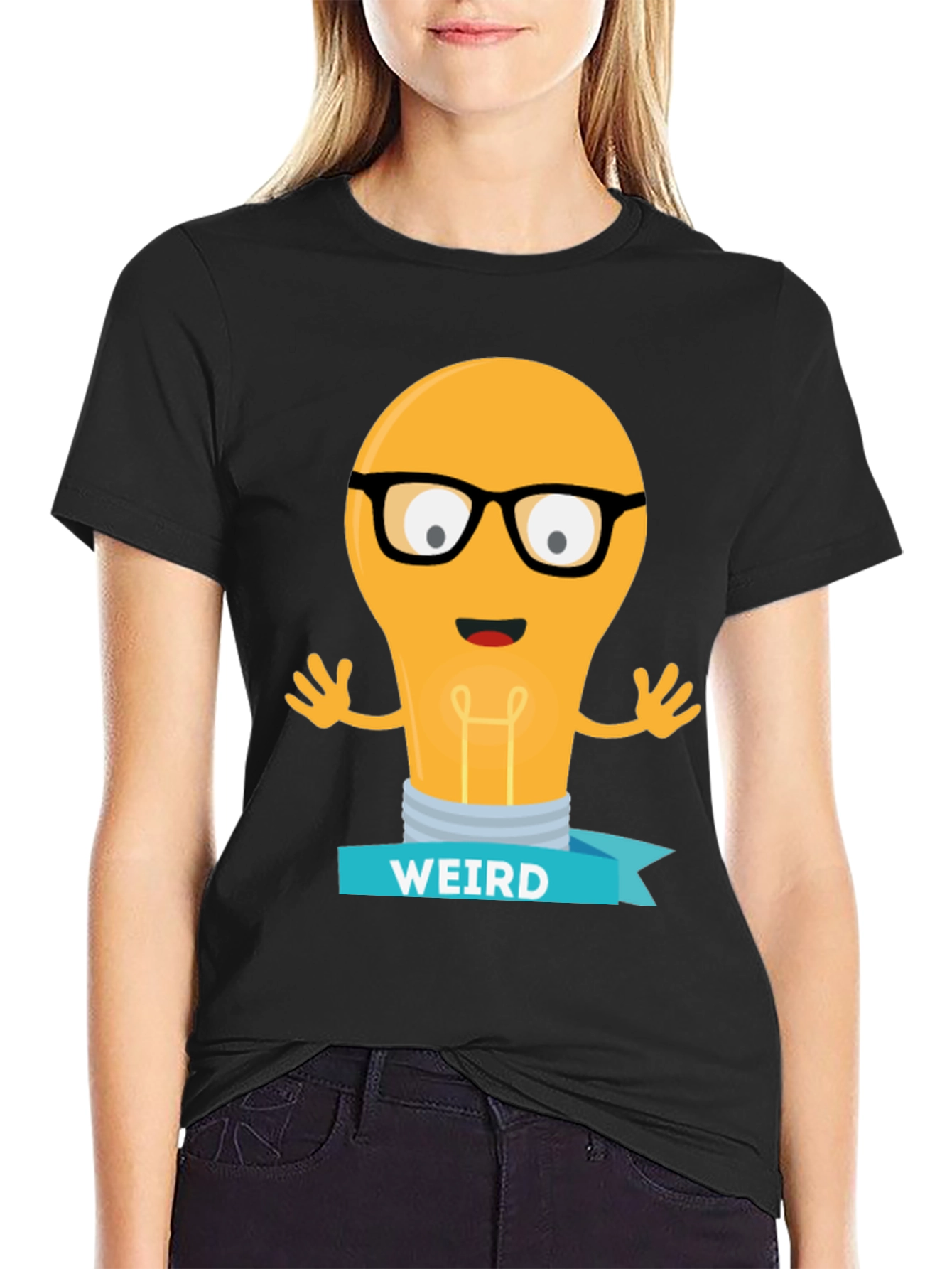 Weird Light Bulb Graphic Tee - Black Cotton T-Shirt