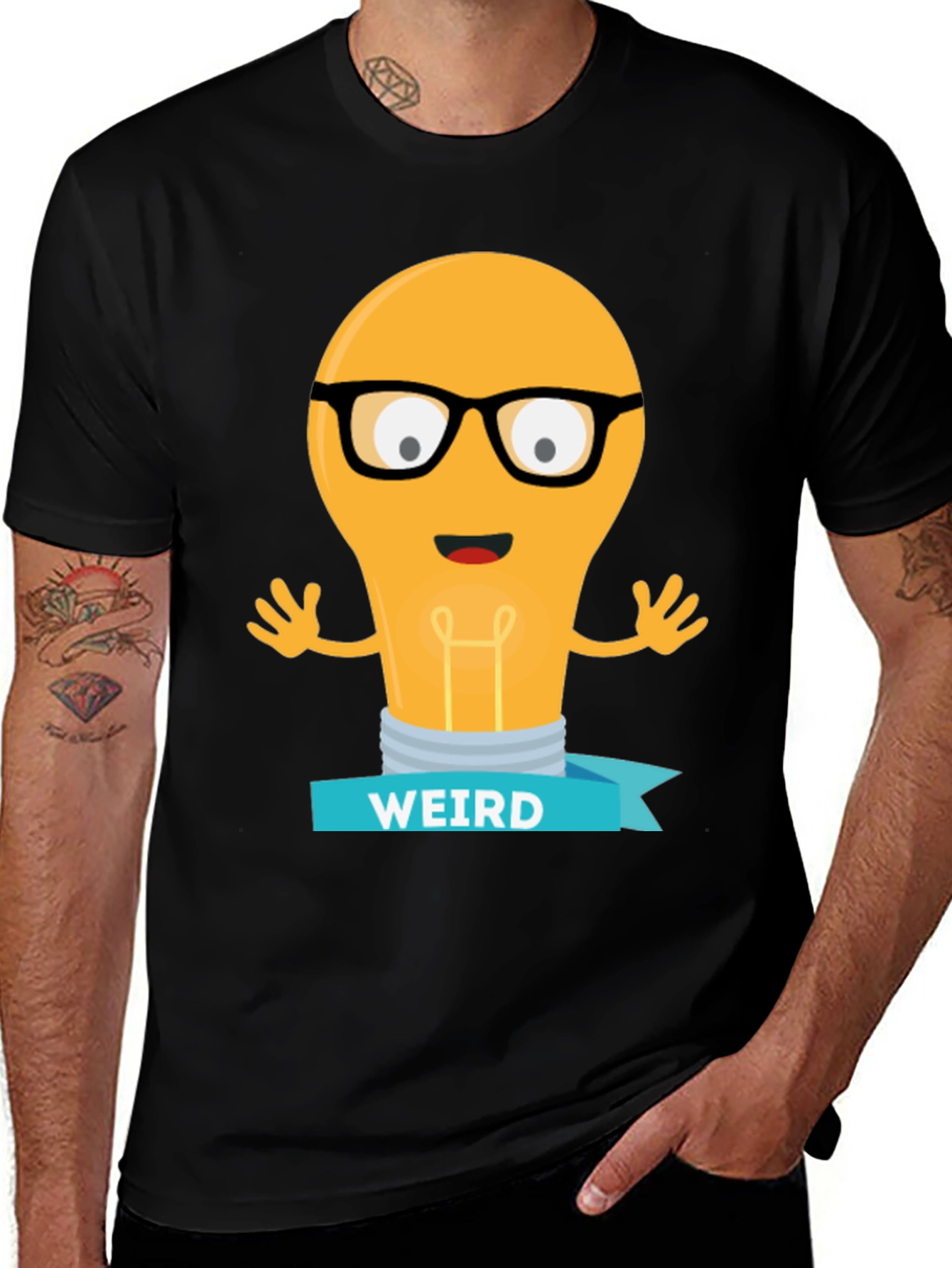 Weird Light Bulb Graphic Tee - Black Cotton T-Shirt