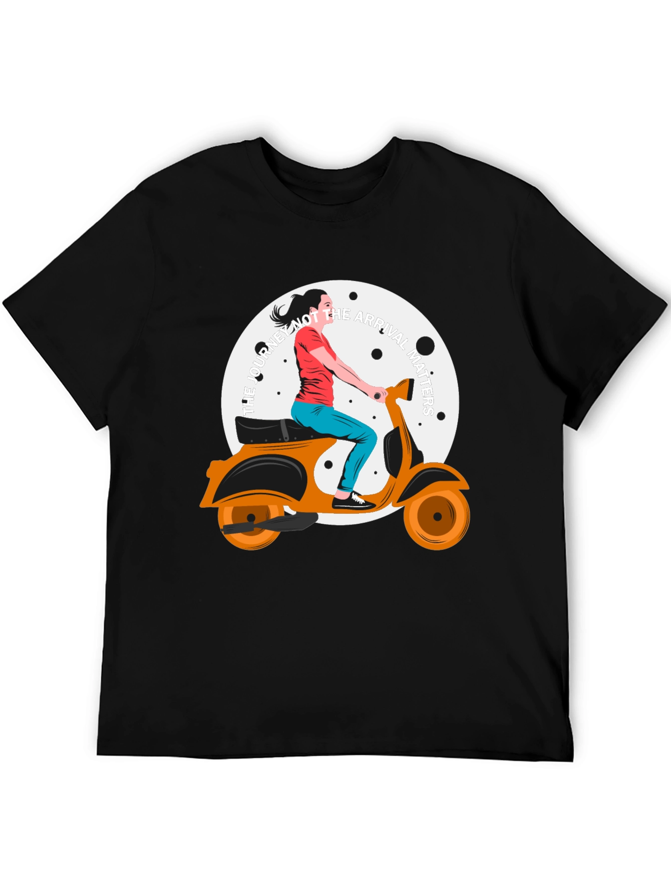 Stylish Black T-Shirt with Scooter Girl Graphic