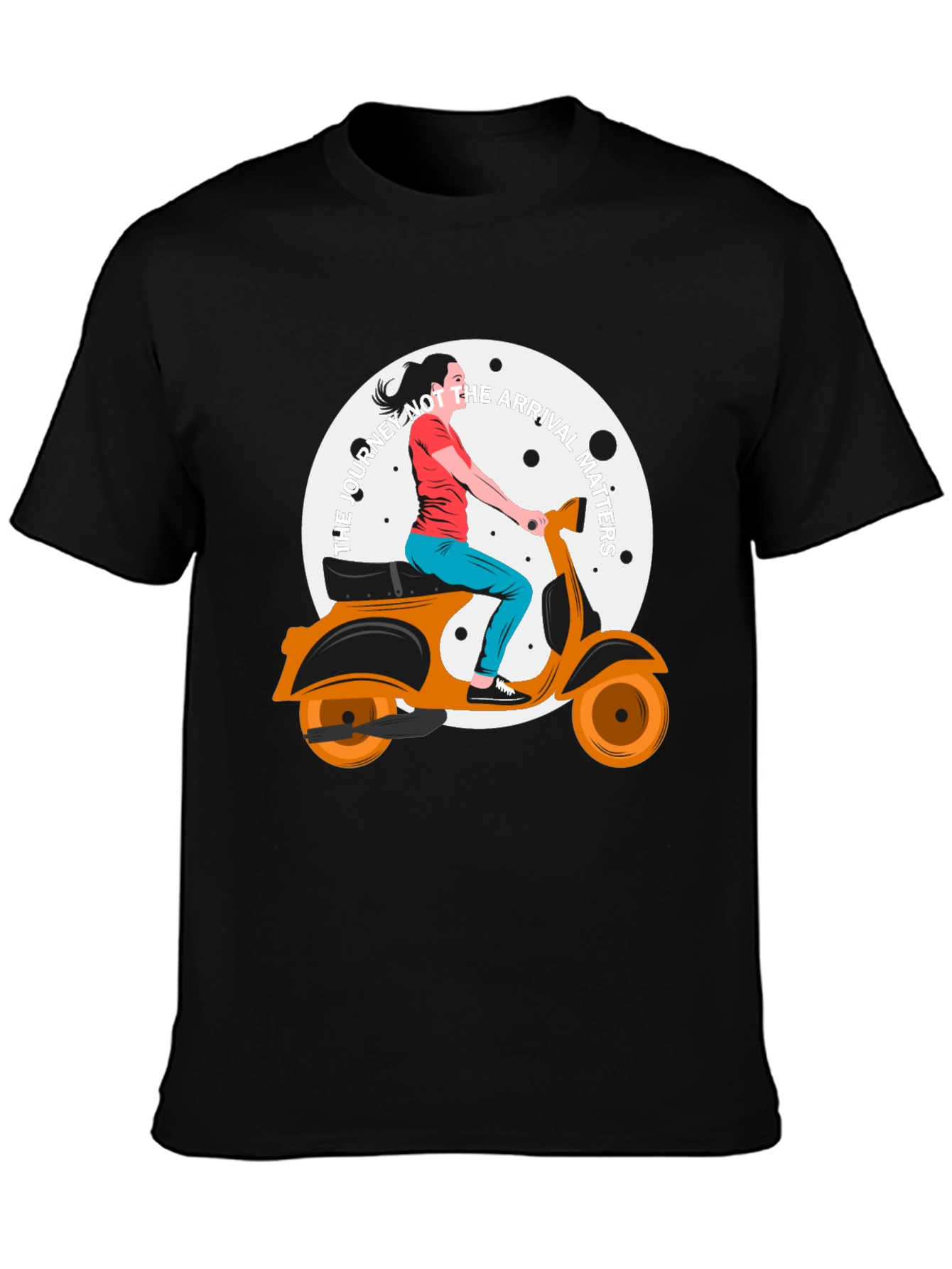 Stylish Black T-Shirt with Scooter Girl Graphic