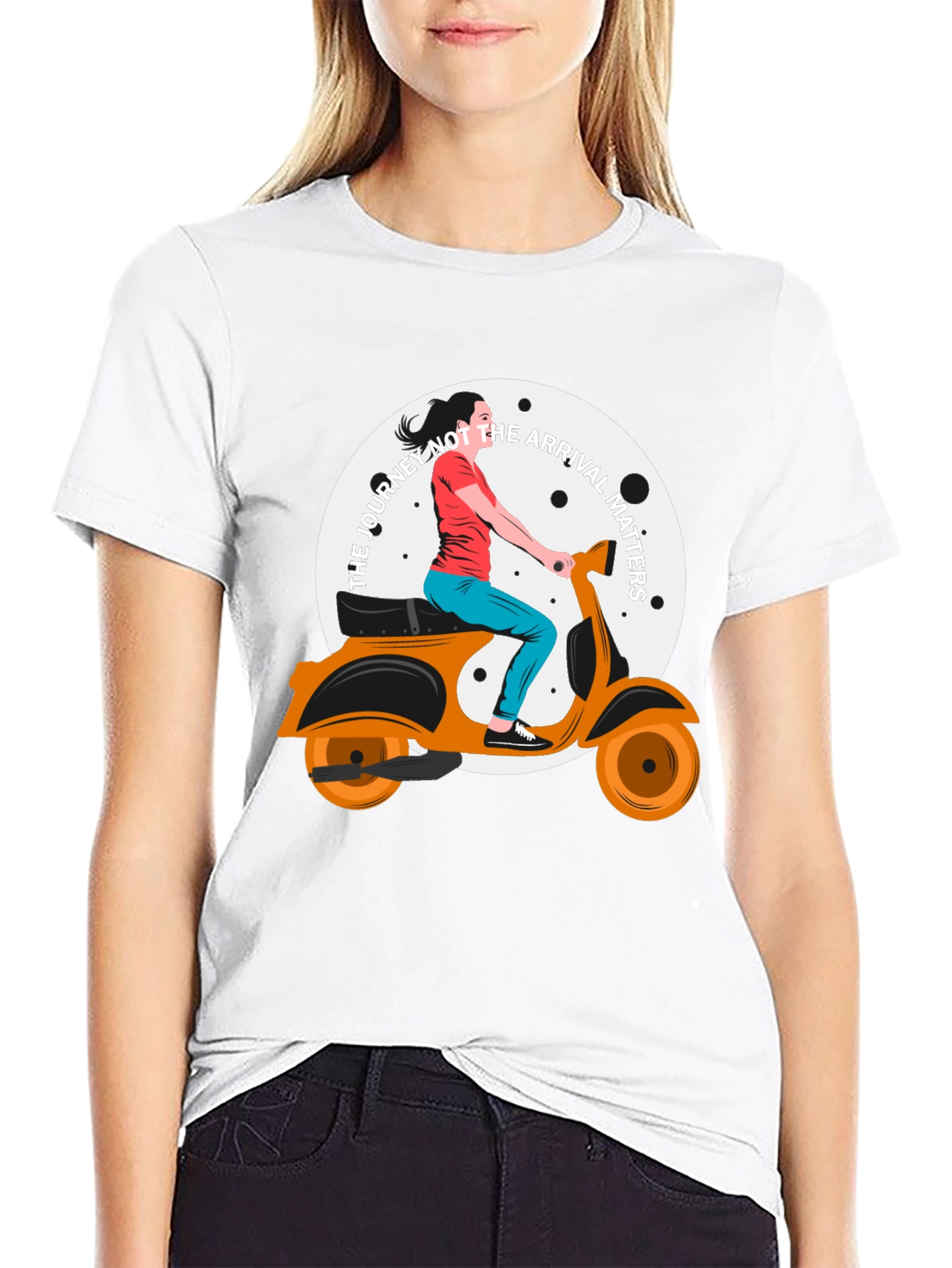 Stylish Black T-Shirt with Scooter Girl Graphic