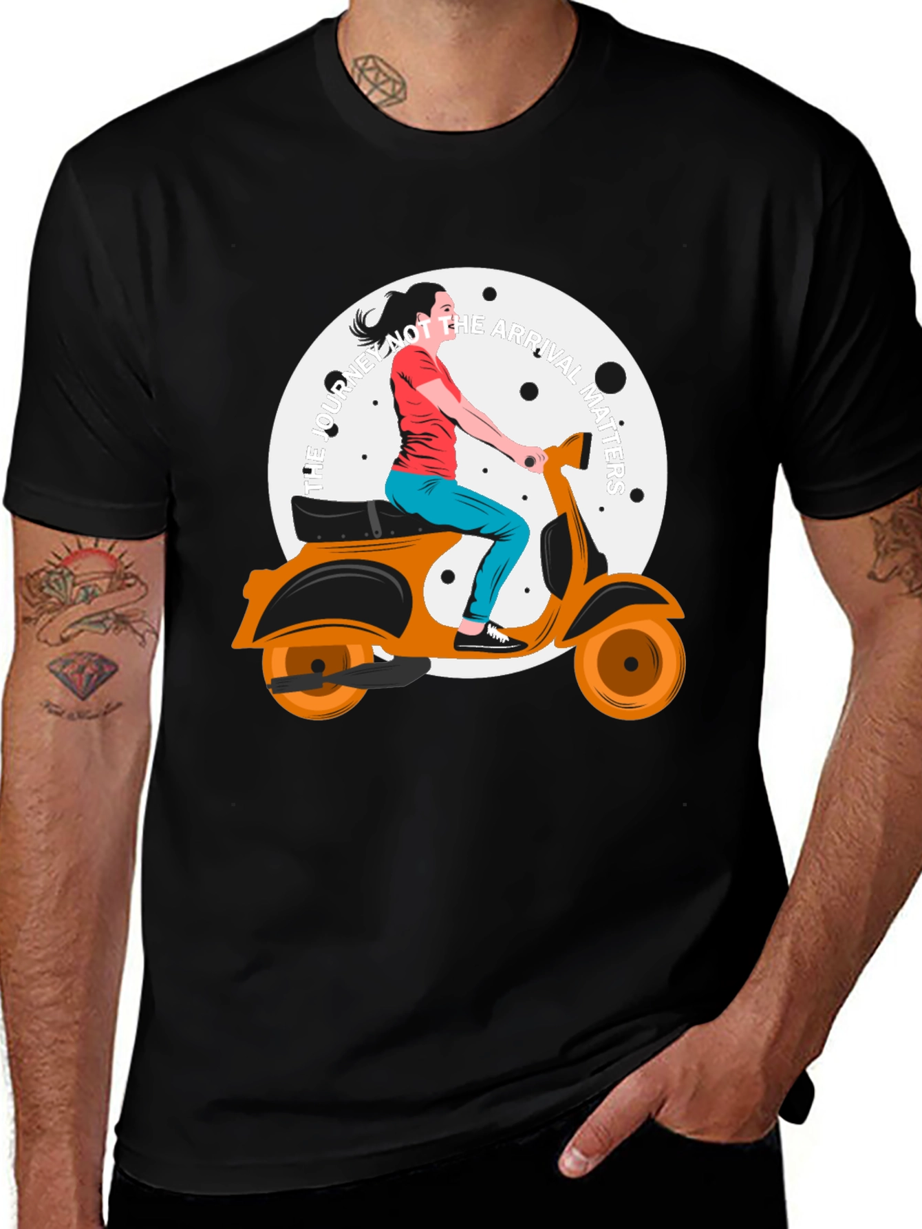 Stylish Black T-Shirt with Scooter Girl Graphic